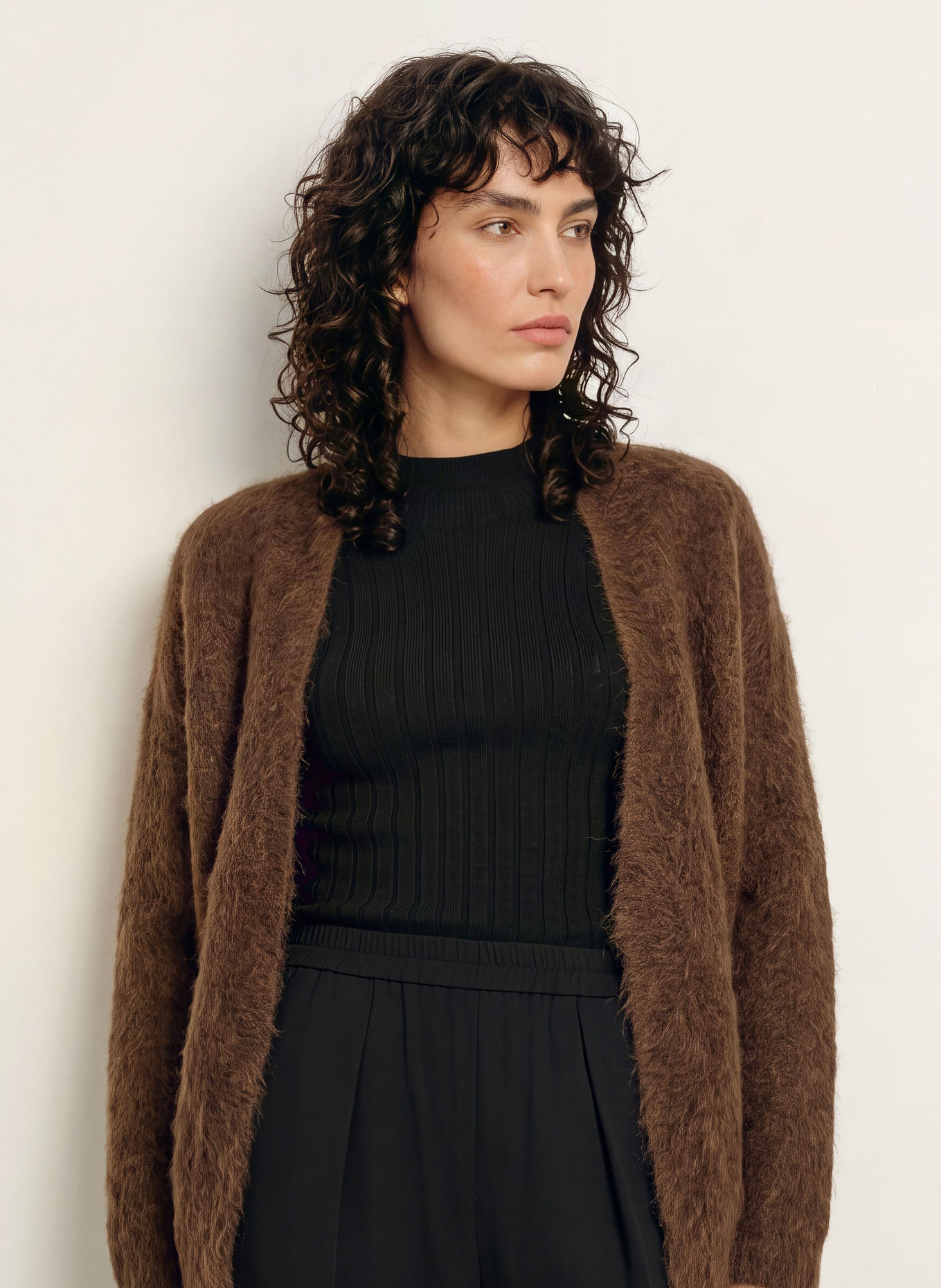 InWear PELLOIW Knit wrap with Alpaca: DARK BROWN