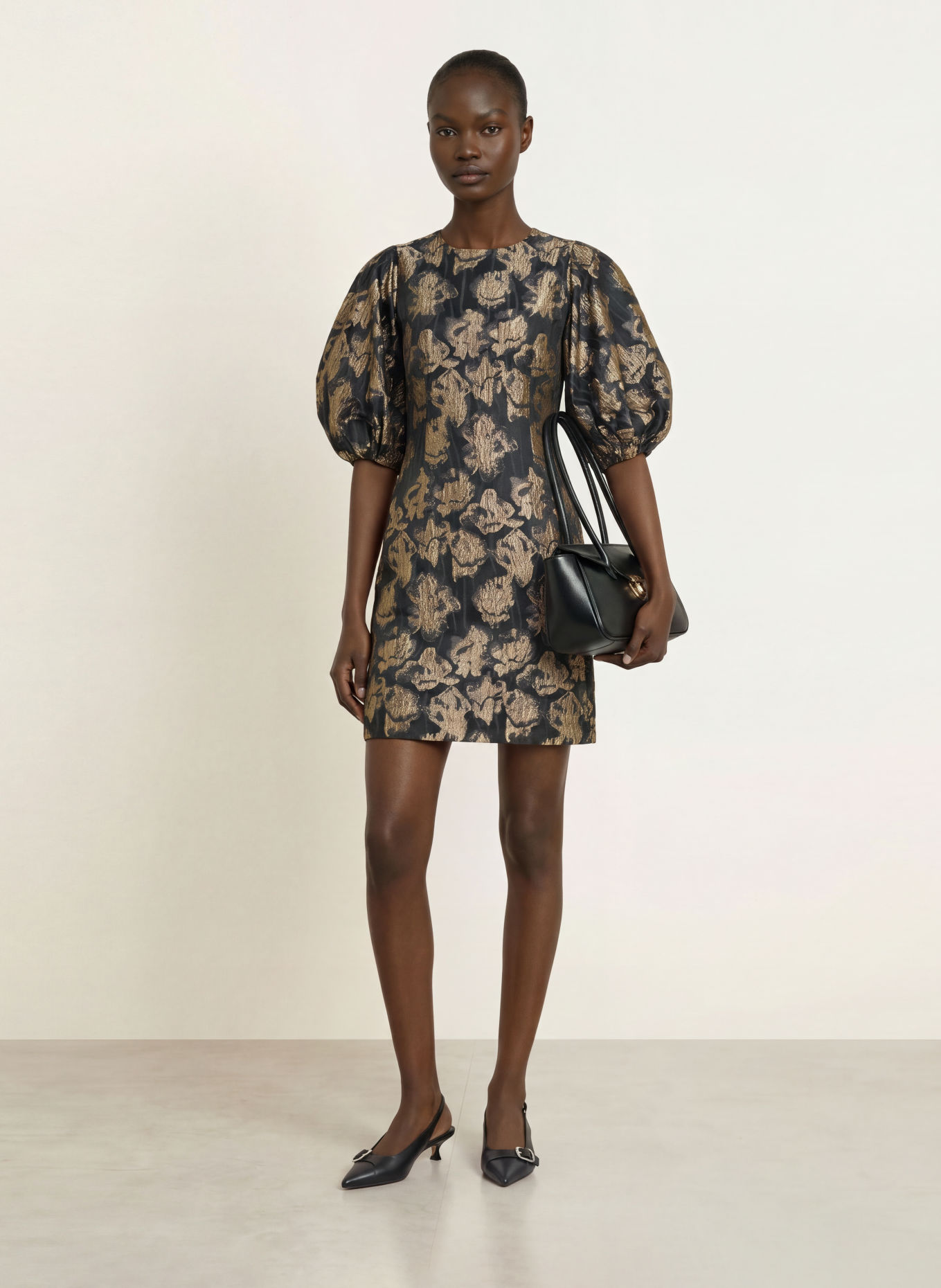 InWear YANCIEIW Jacquard Dress with 3/4-Length Sleeves: BLACK / BEIGE / DARK GRAY