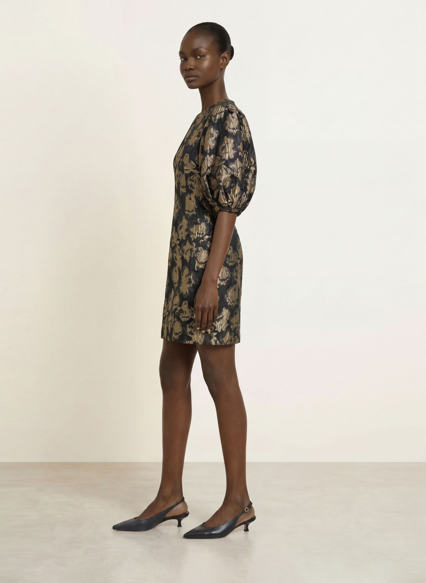 InWear YANCIEIW Jacquard Dress with 3/4-Length Sleeves: BLACK / BEIGE / DARK GRAY