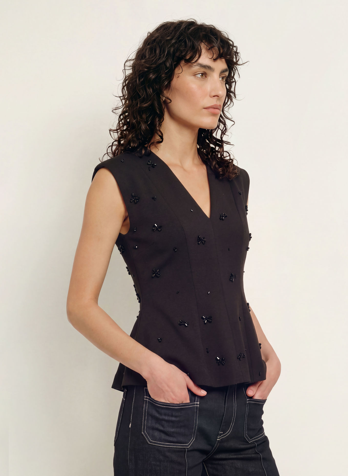 InWear Top koszulowy BAYAIW VINCENT z kamieniami ozdobnymi: CZARNY