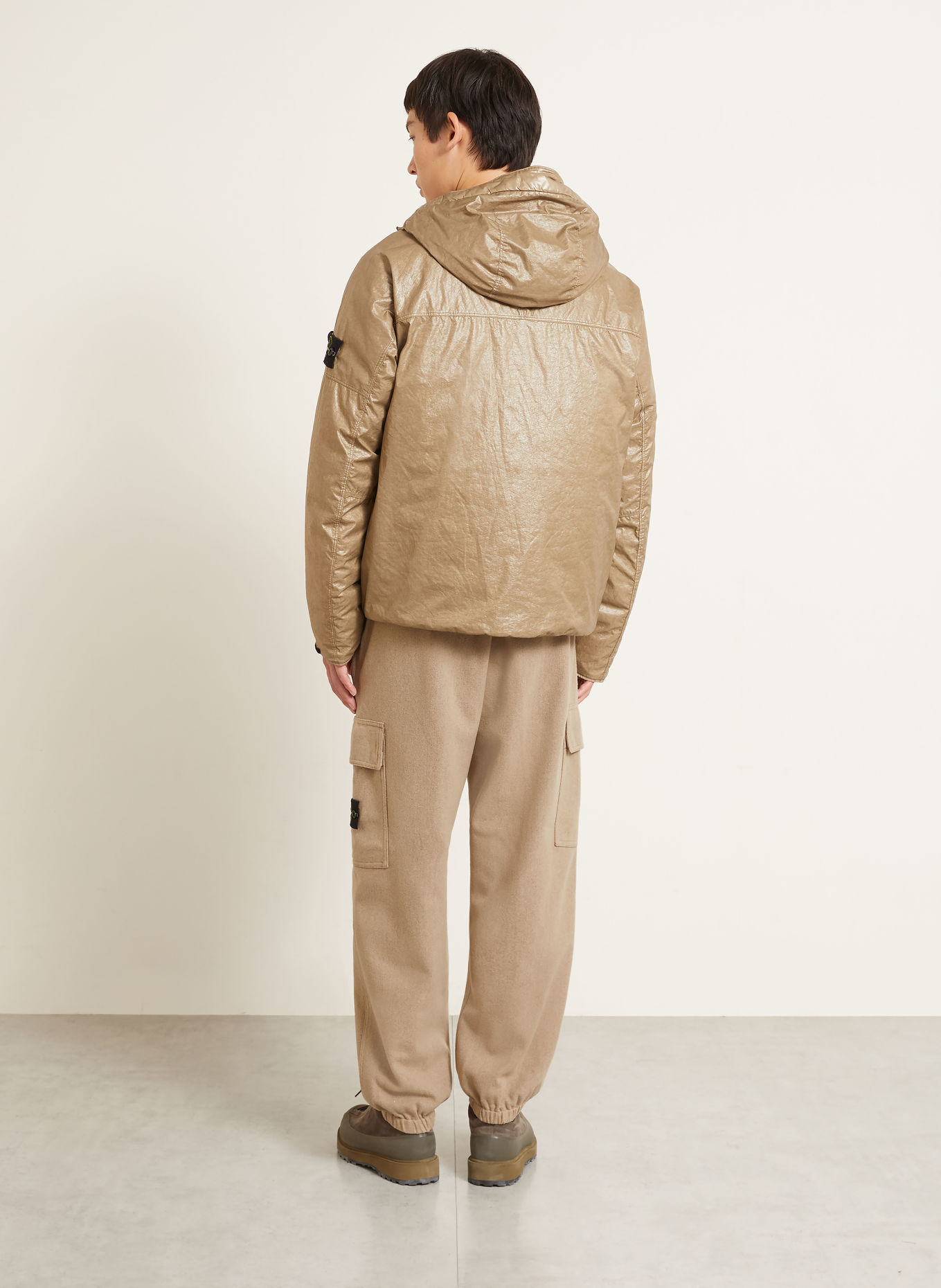 STONE ISLAND Loose-fit flannel cargo trousers: BEIGE
