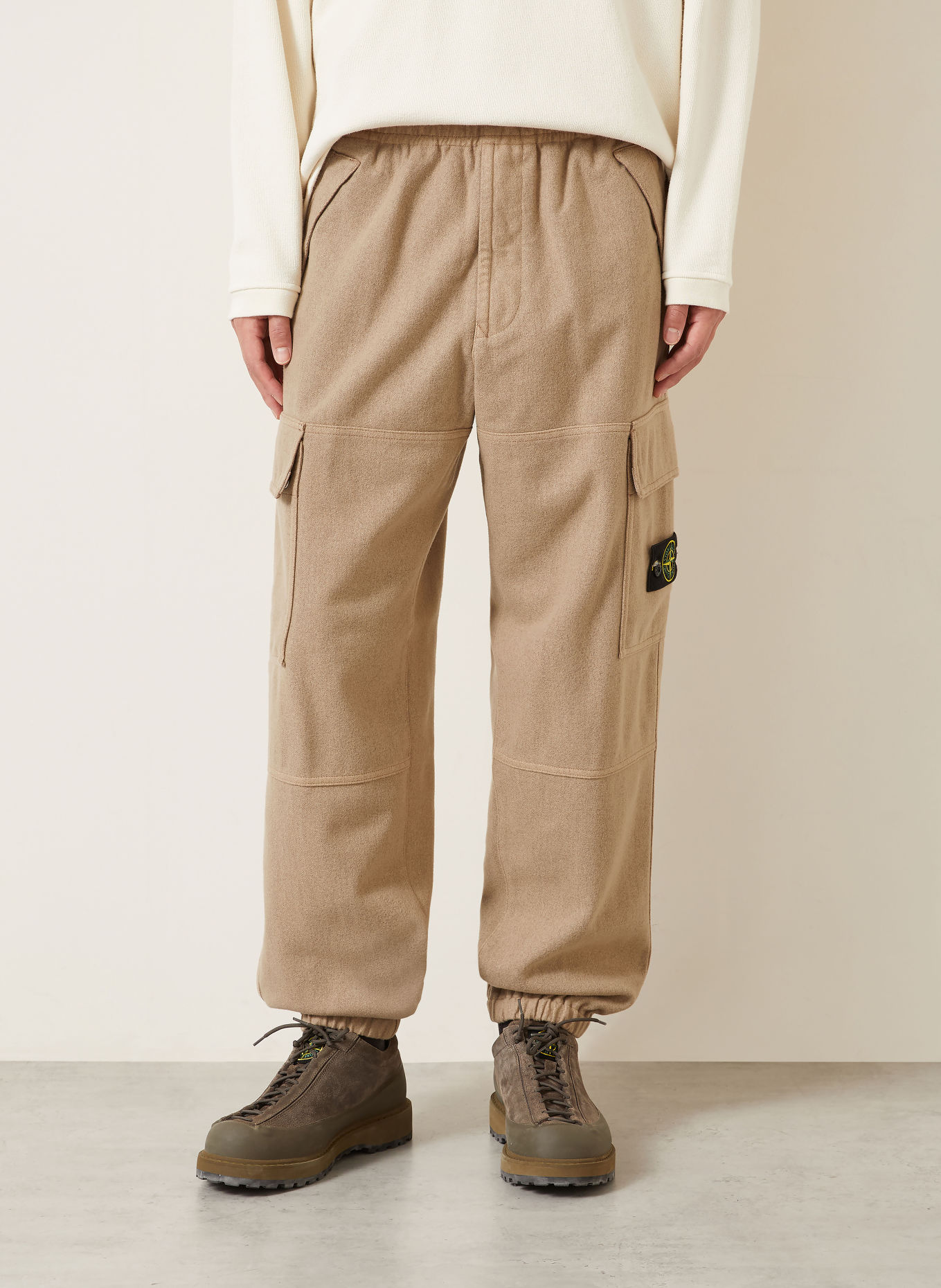 STONE ISLAND Loose-fit flannel cargo trousers: BEIGE