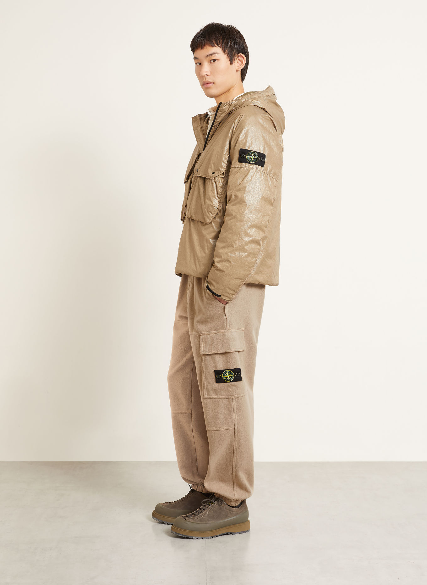 STONE ISLAND Loose-fit flannel cargo trousers: BEIGE