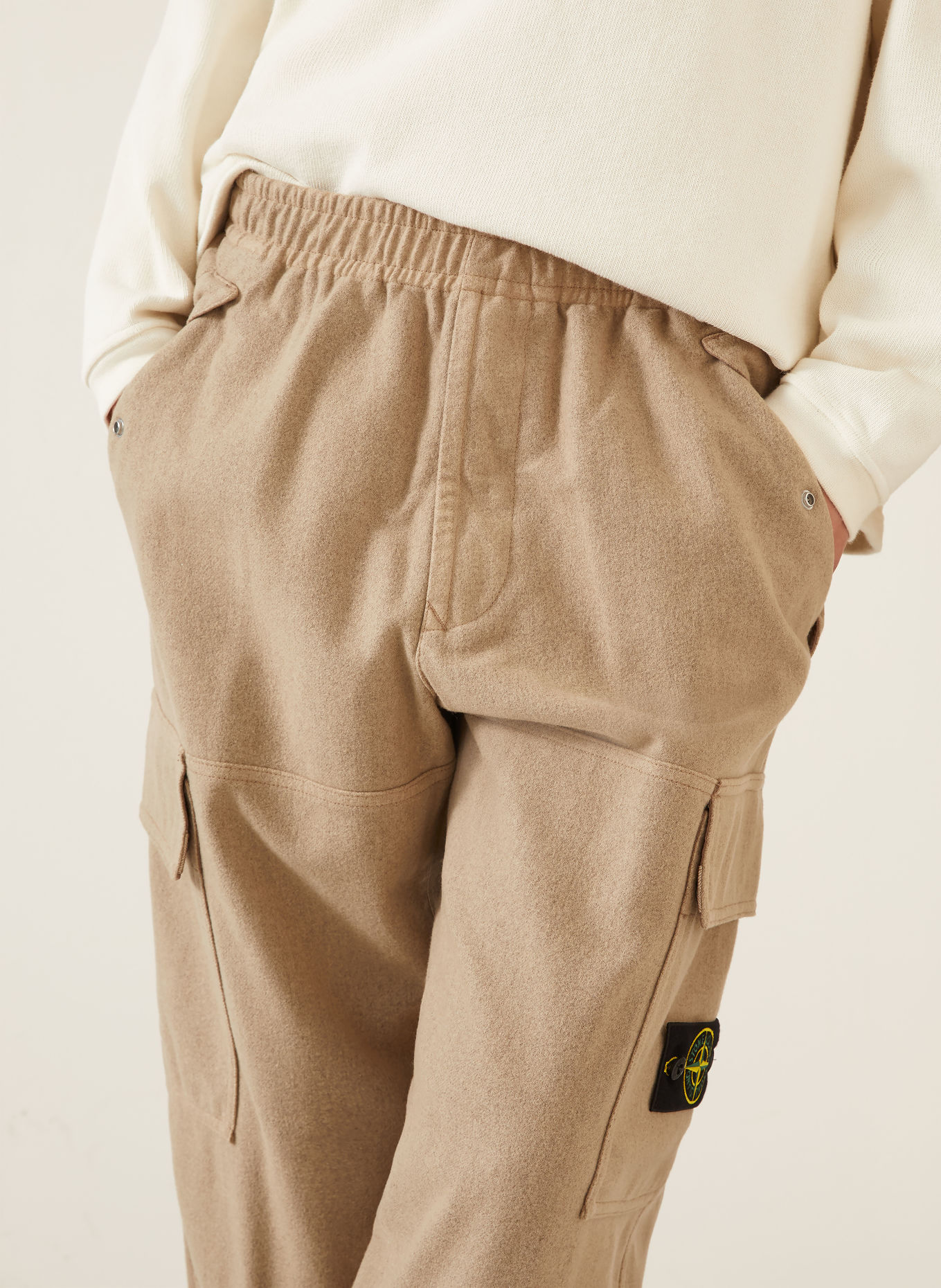 STONE ISLAND Loose-fit flannel cargo trousers: BEIGE