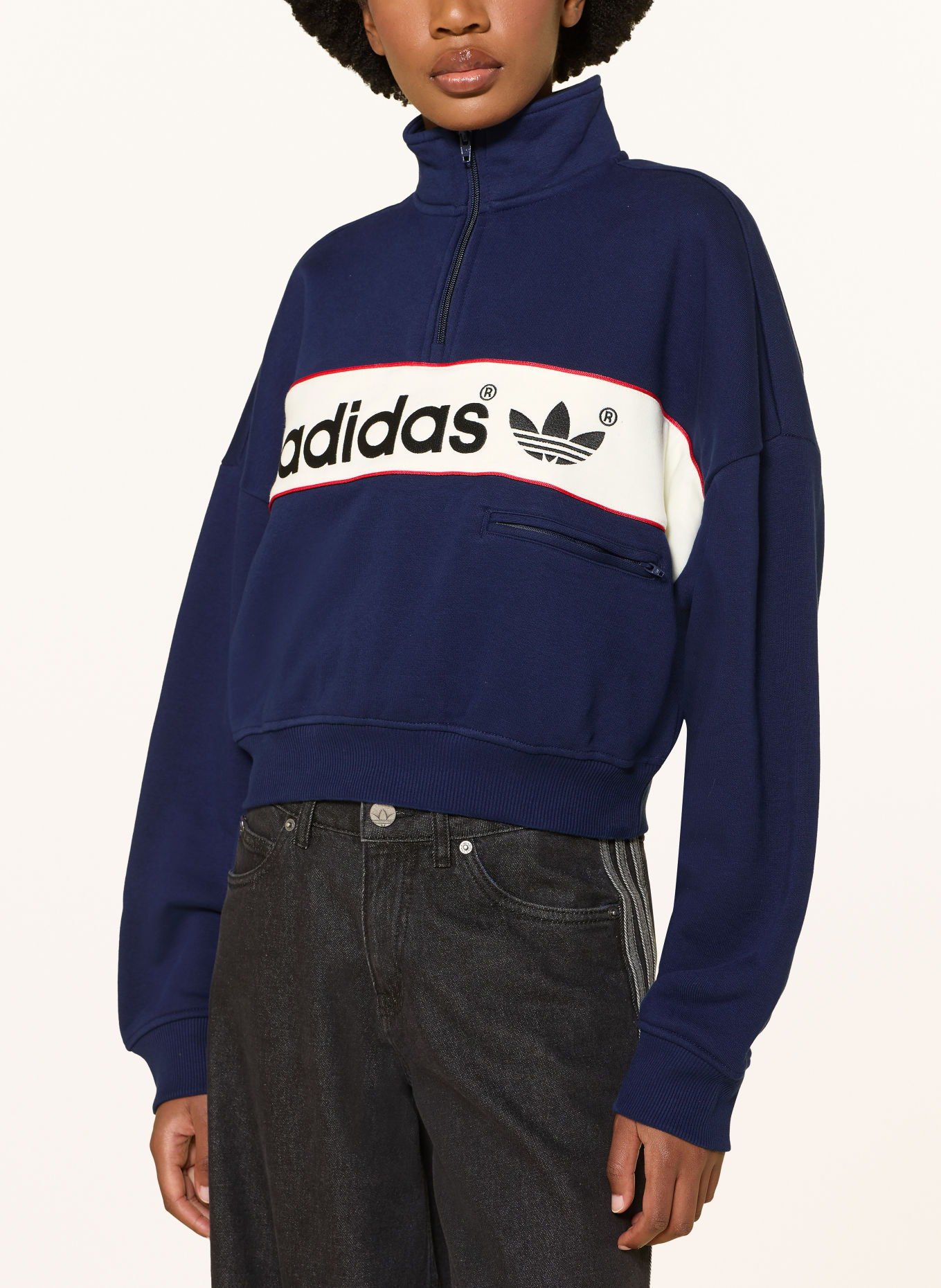 adidas Originals Bluza dresowa typu troyer: GRANATOWY / BIAŁY / CZARNY