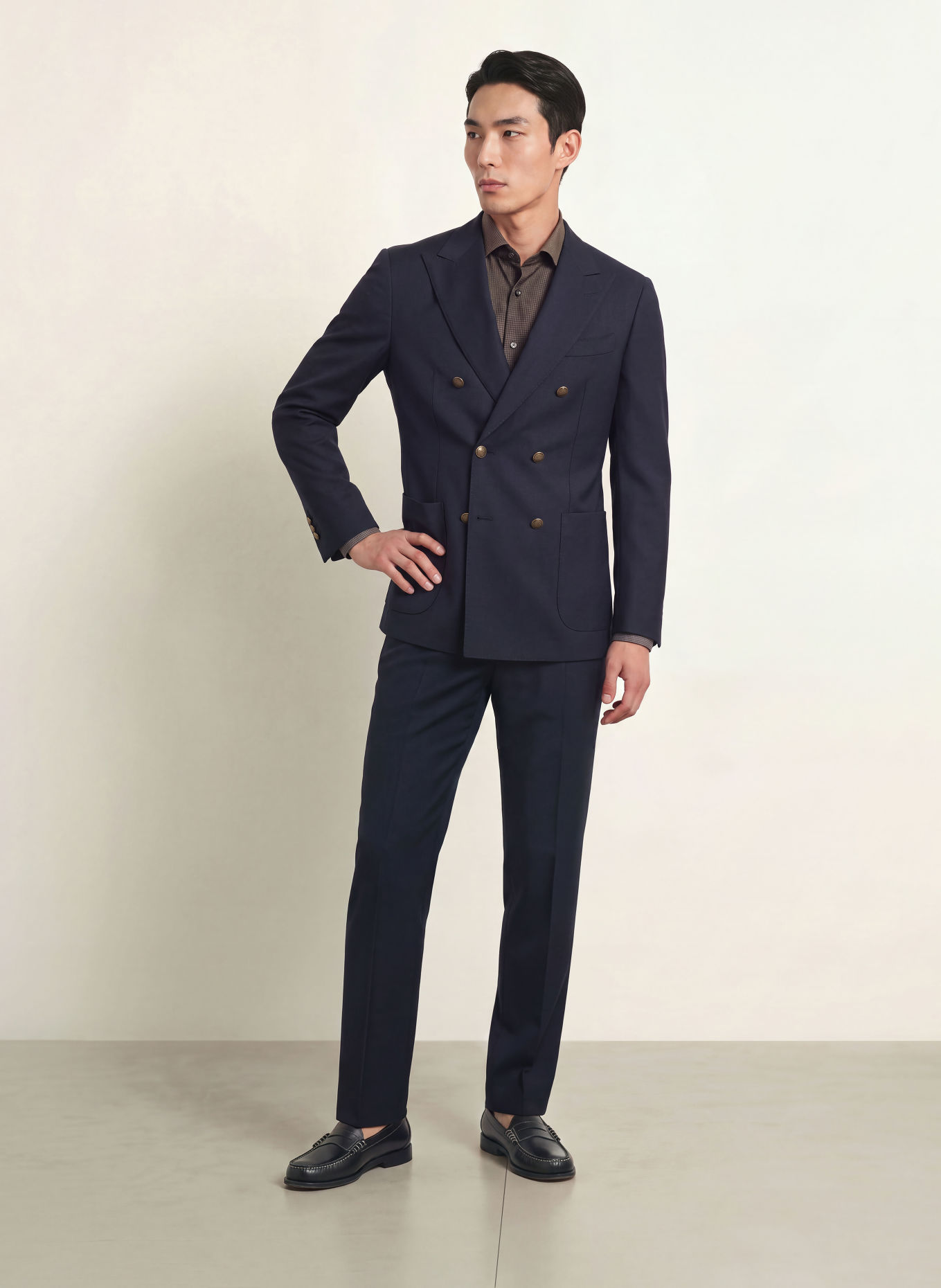 ETON Slim-Fit Shirt: BROWN / DARK BLUE