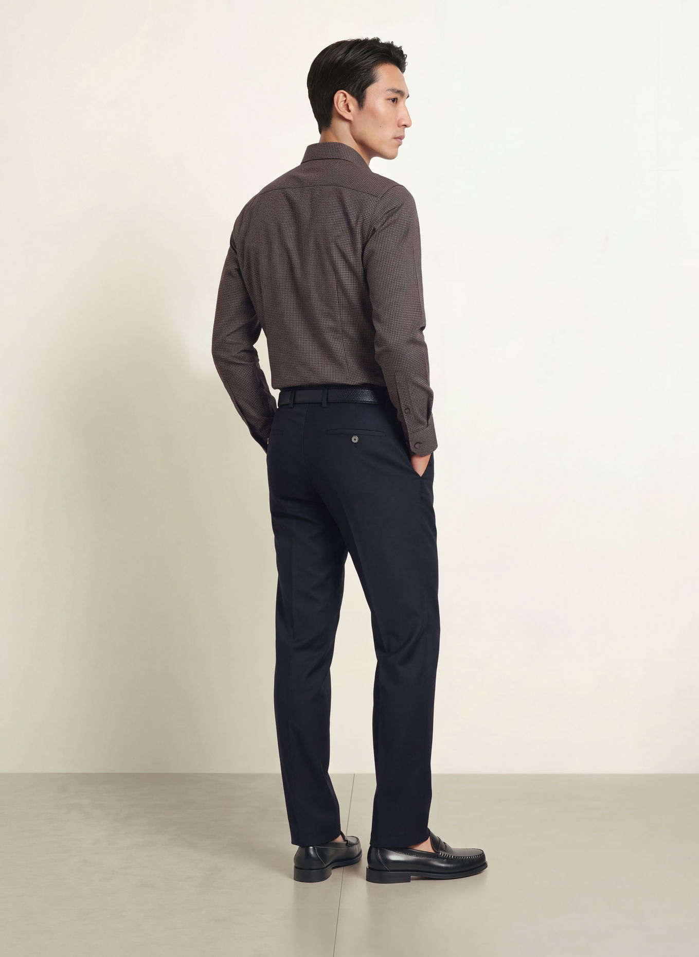 ETON Slim-Fit Shirt: BROWN / DARK BLUE