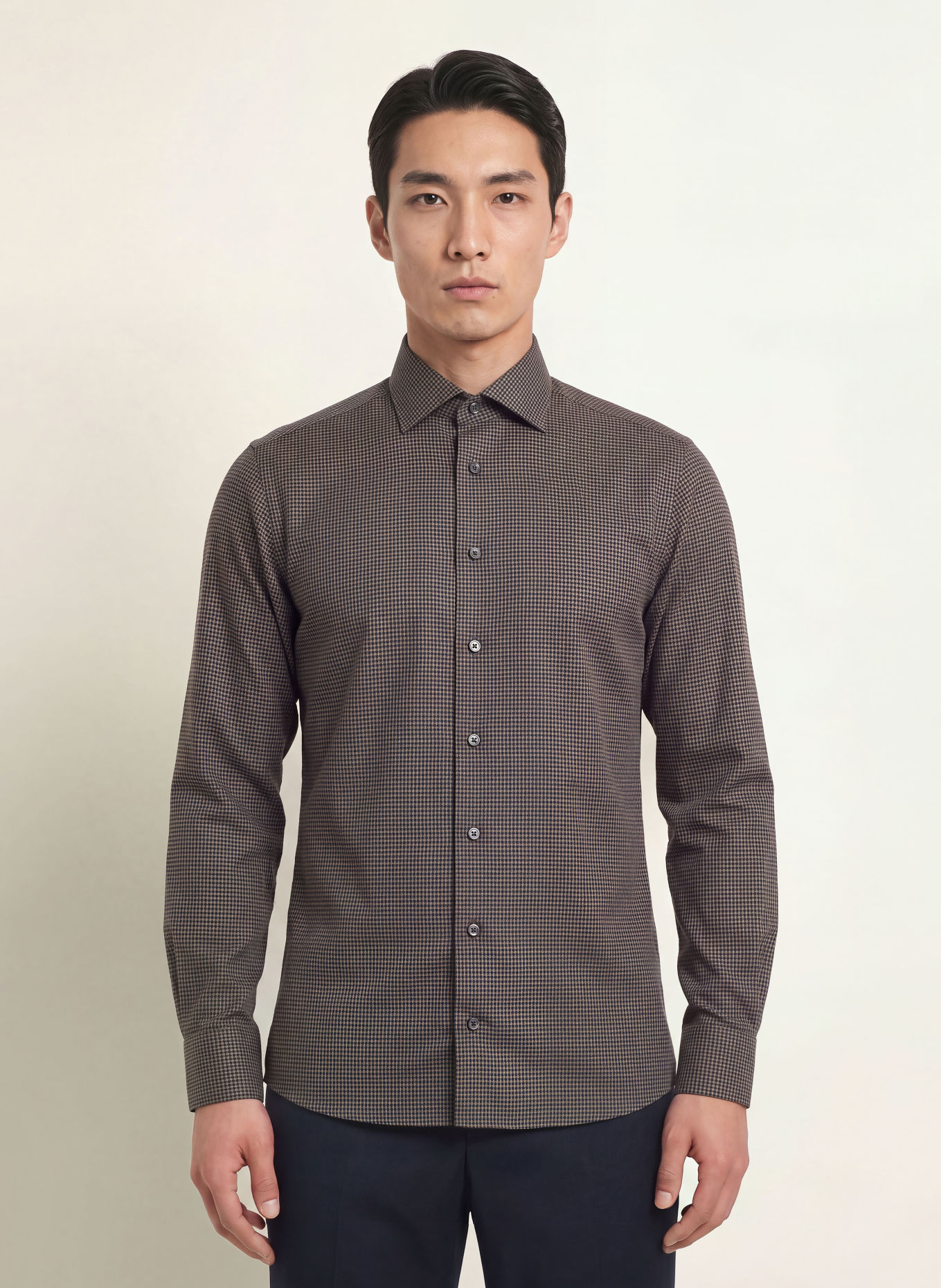 ETON Slim-Fit Shirt: BROWN / DARK BLUE