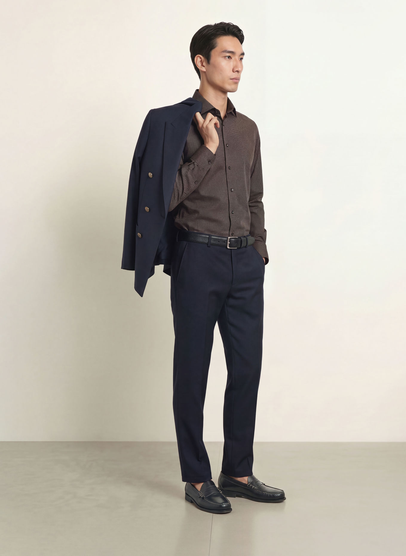 ETON Slim-Fit Shirt: BROWN / DARK BLUE