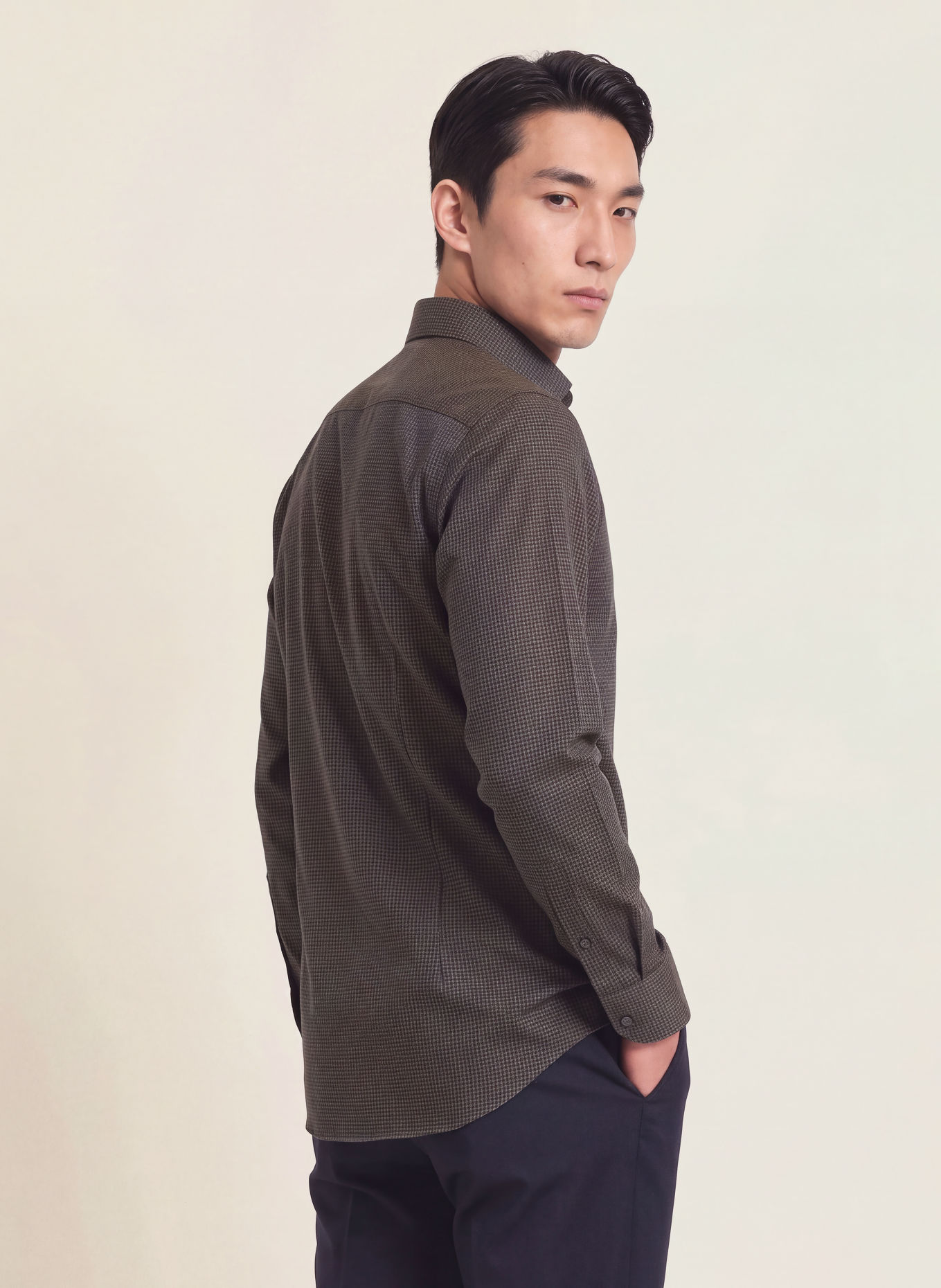 ETON Slim-Fit Shirt: BROWN / DARK BLUE