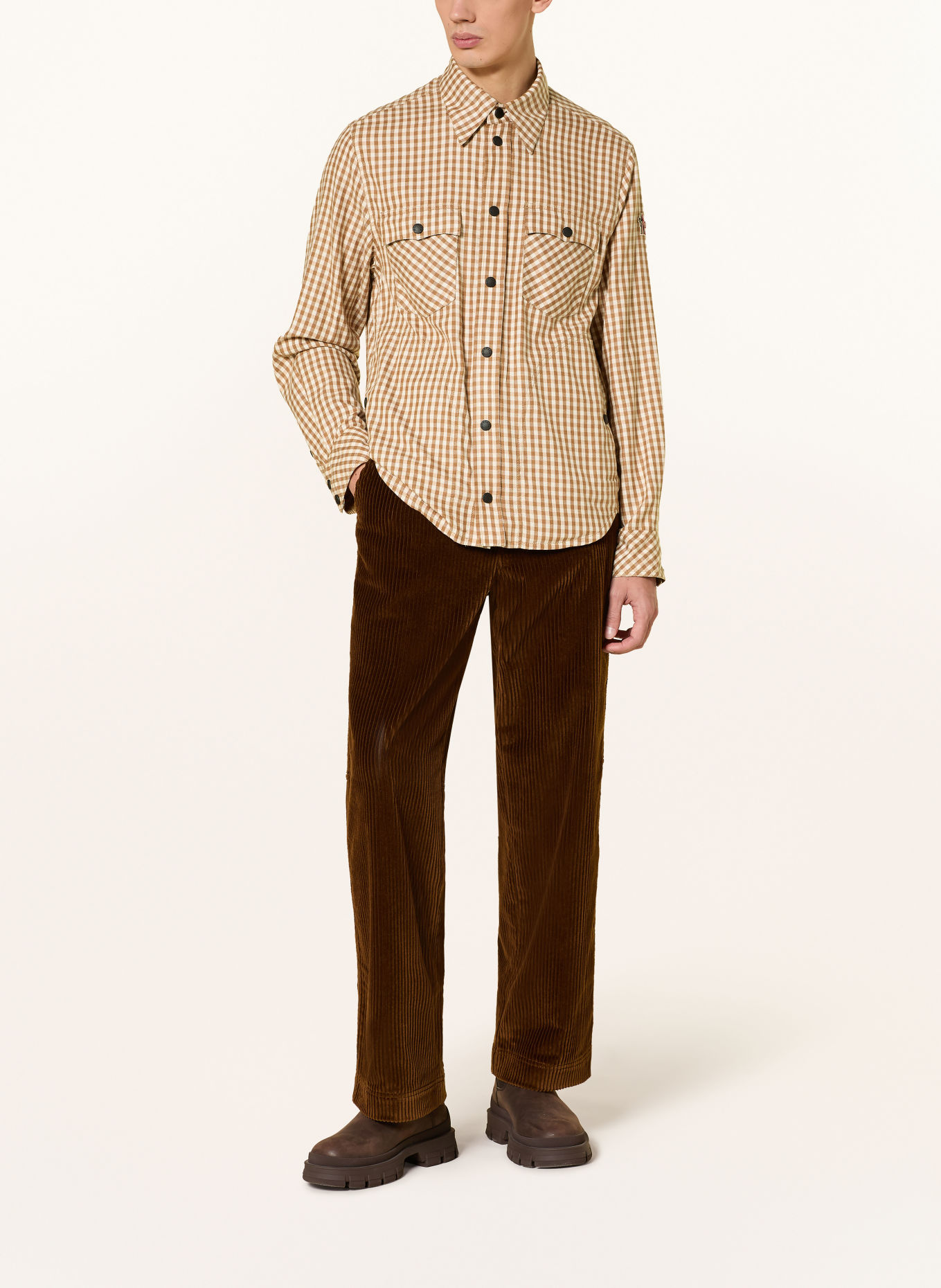 MONCLER GRENOBLE Flanellhemd Regular Fit: CREME / HELLBRAUN / BRAUN