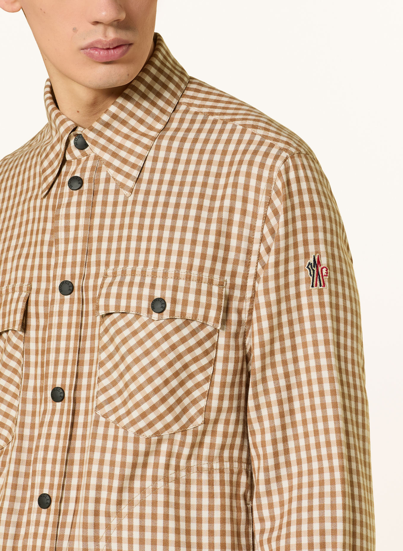 MONCLER GRENOBLE Flanellhemd Regular Fit: CREME / HELLBRAUN / BRAUN
