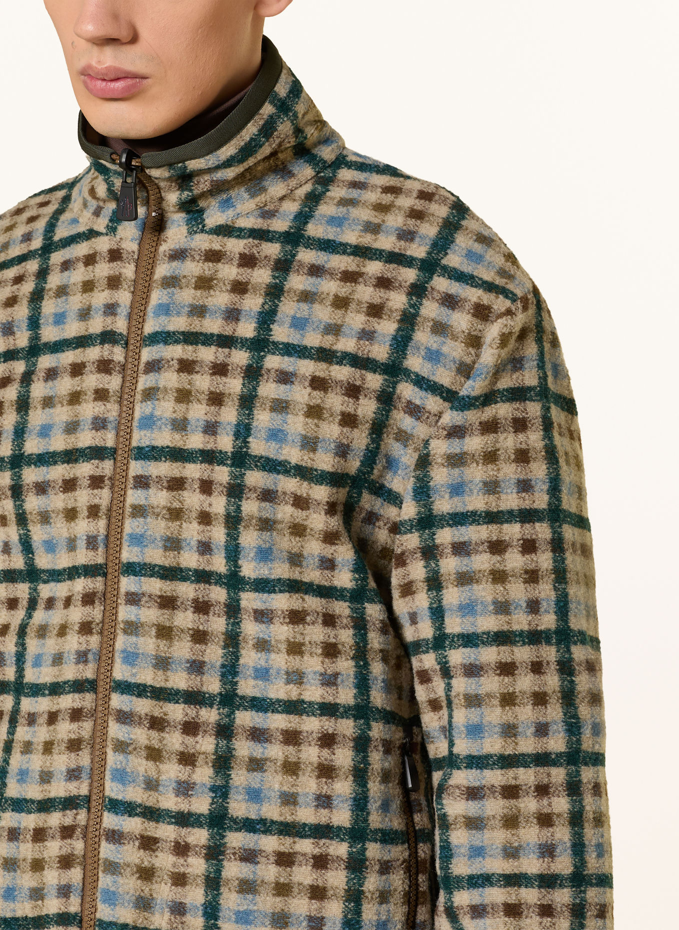 MONCLER GRENOBLE Reversible teddy fur jacket: CREAM / BROWN / DARK GREEN