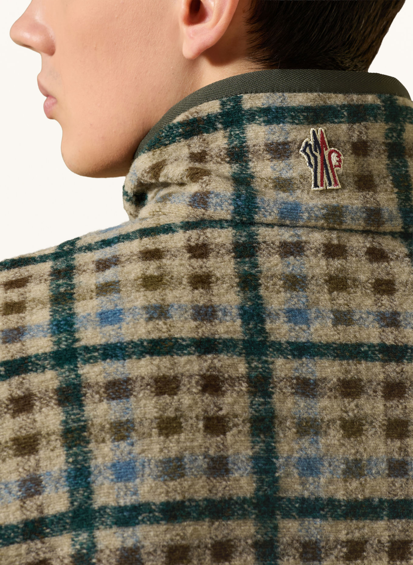 MONCLER GRENOBLE Reversible teddy fur jacket: CREAM / BROWN / DARK GREEN
