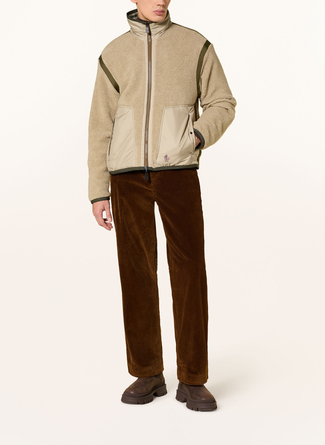 MONCLER GRENOBLE Reversible teddy fur jacket: CREAM / BROWN / DARK GREEN
