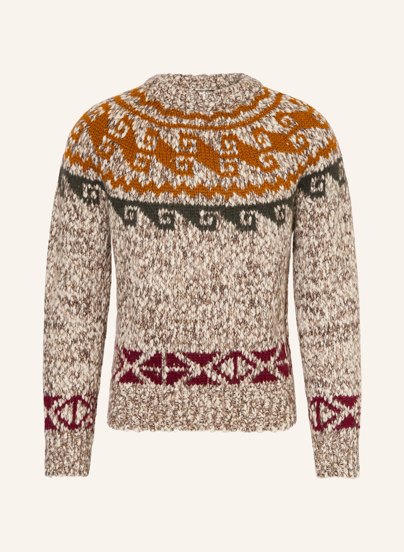 MONCLER GRENOBLE Pull: CRÈME / COGNAC / ROUGE FONCÉ