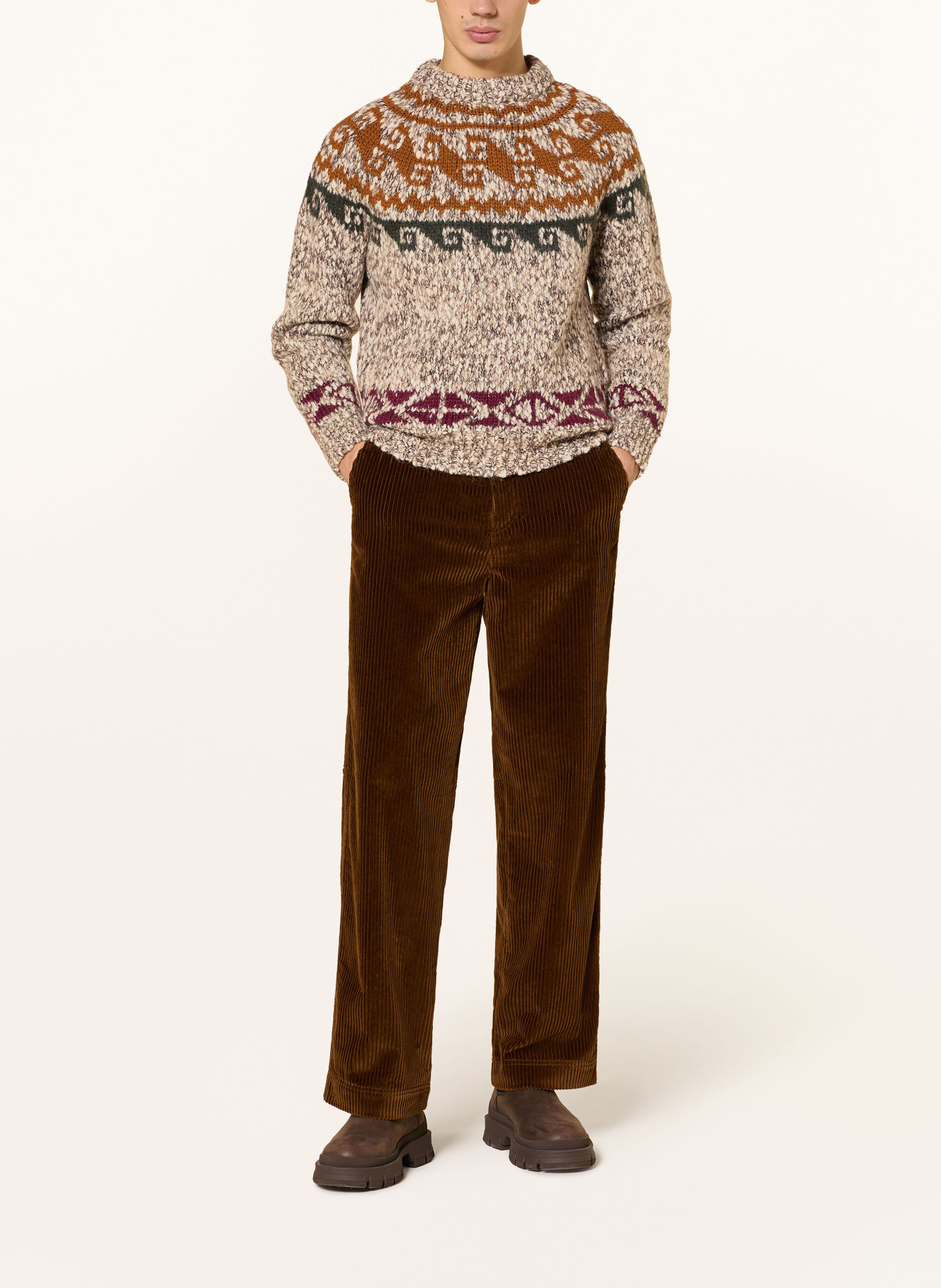 MONCLER GRENOBLE Pull: CRÈME / COGNAC / ROUGE FONCÉ