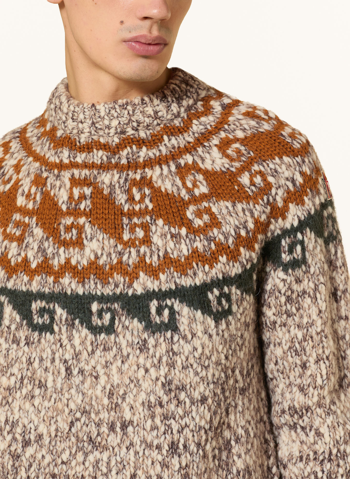 MONCLER GRENOBLE Pull: CRÈME / COGNAC / ROUGE FONCÉ