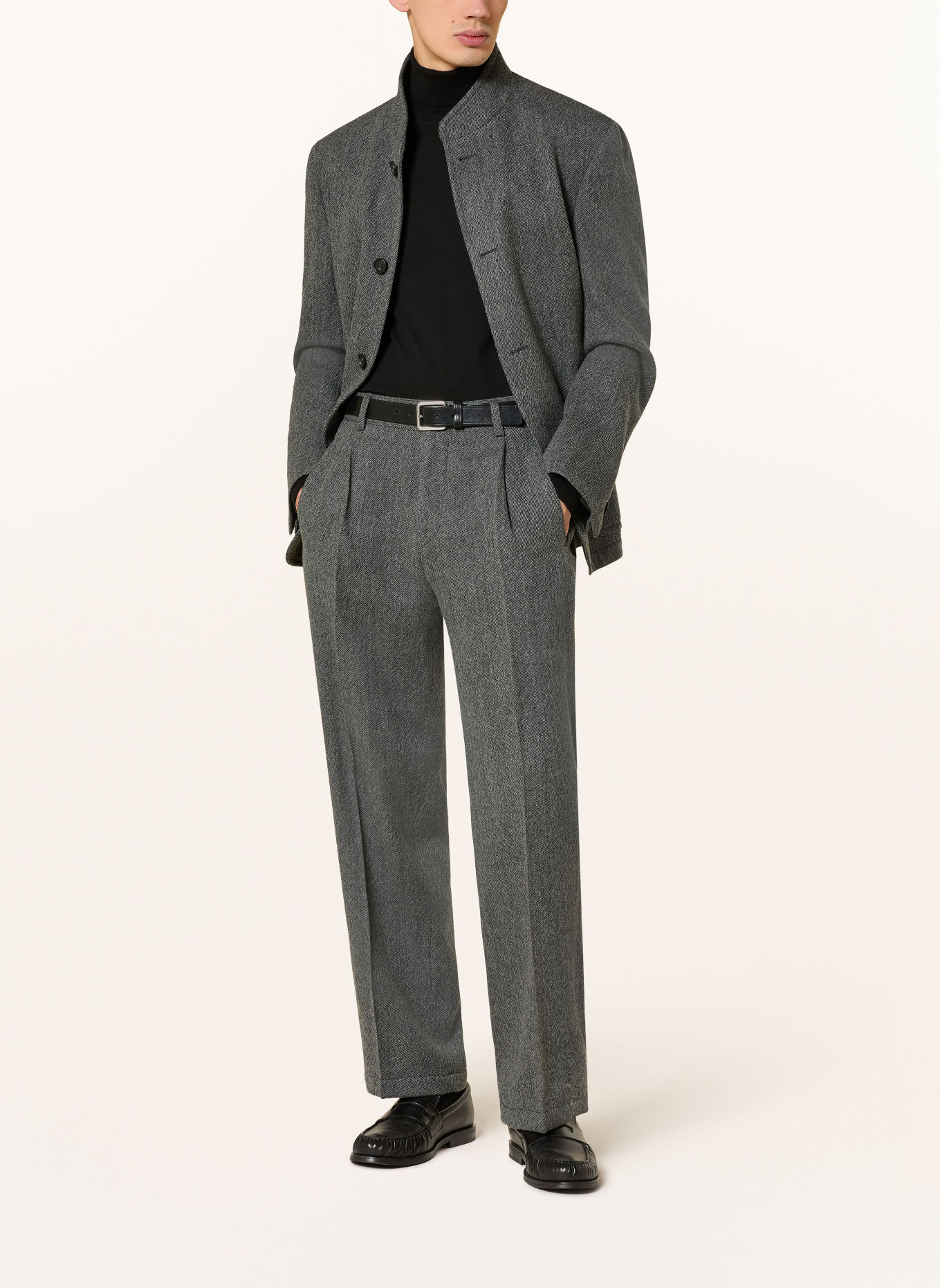 STRELLSON Pantalon en flanelle JAROD, coupe ample: GRIS FONCÉ