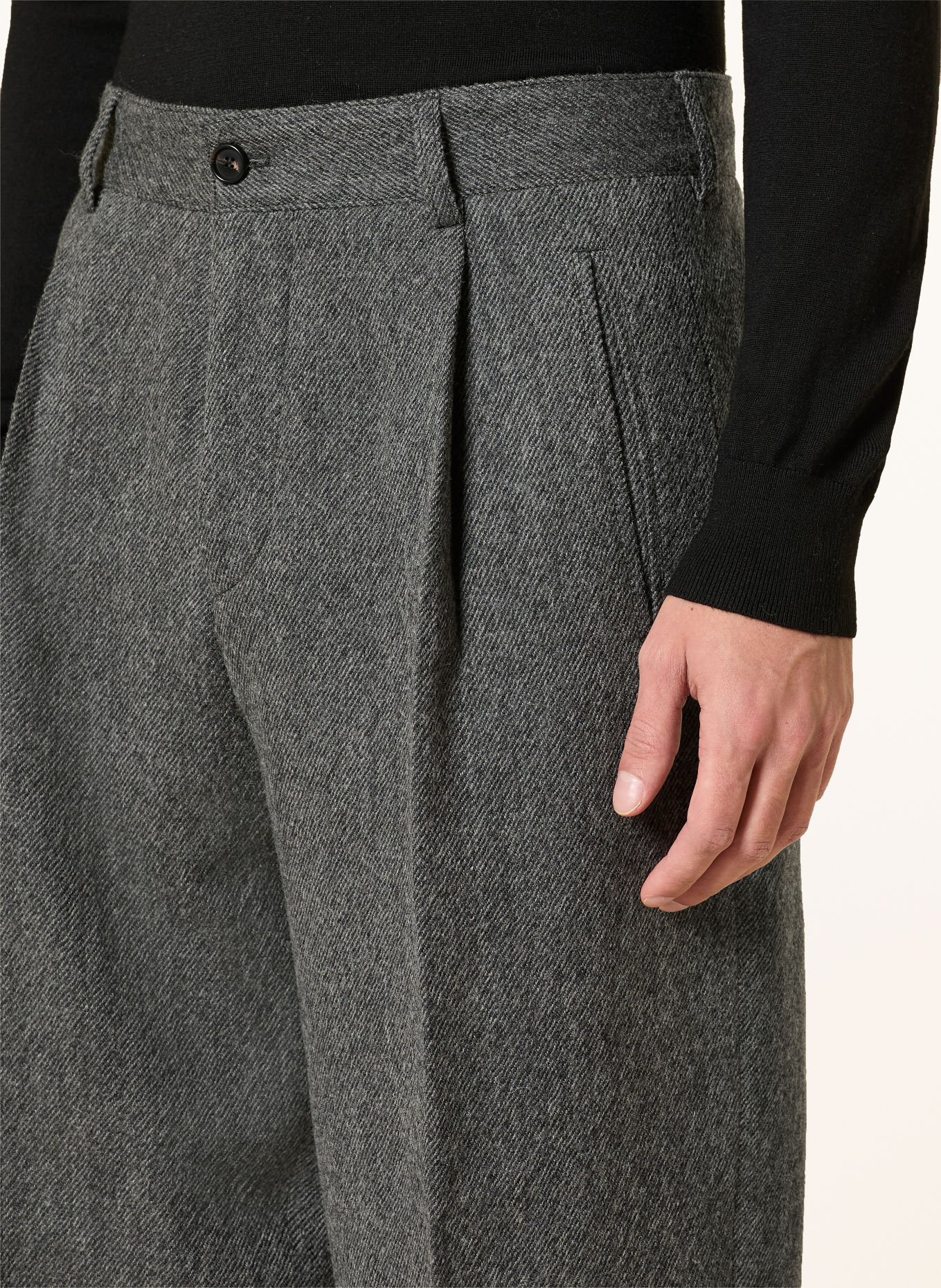 STRELLSON Pantalon en flanelle JAROD, coupe ample: GRIS FONCÉ