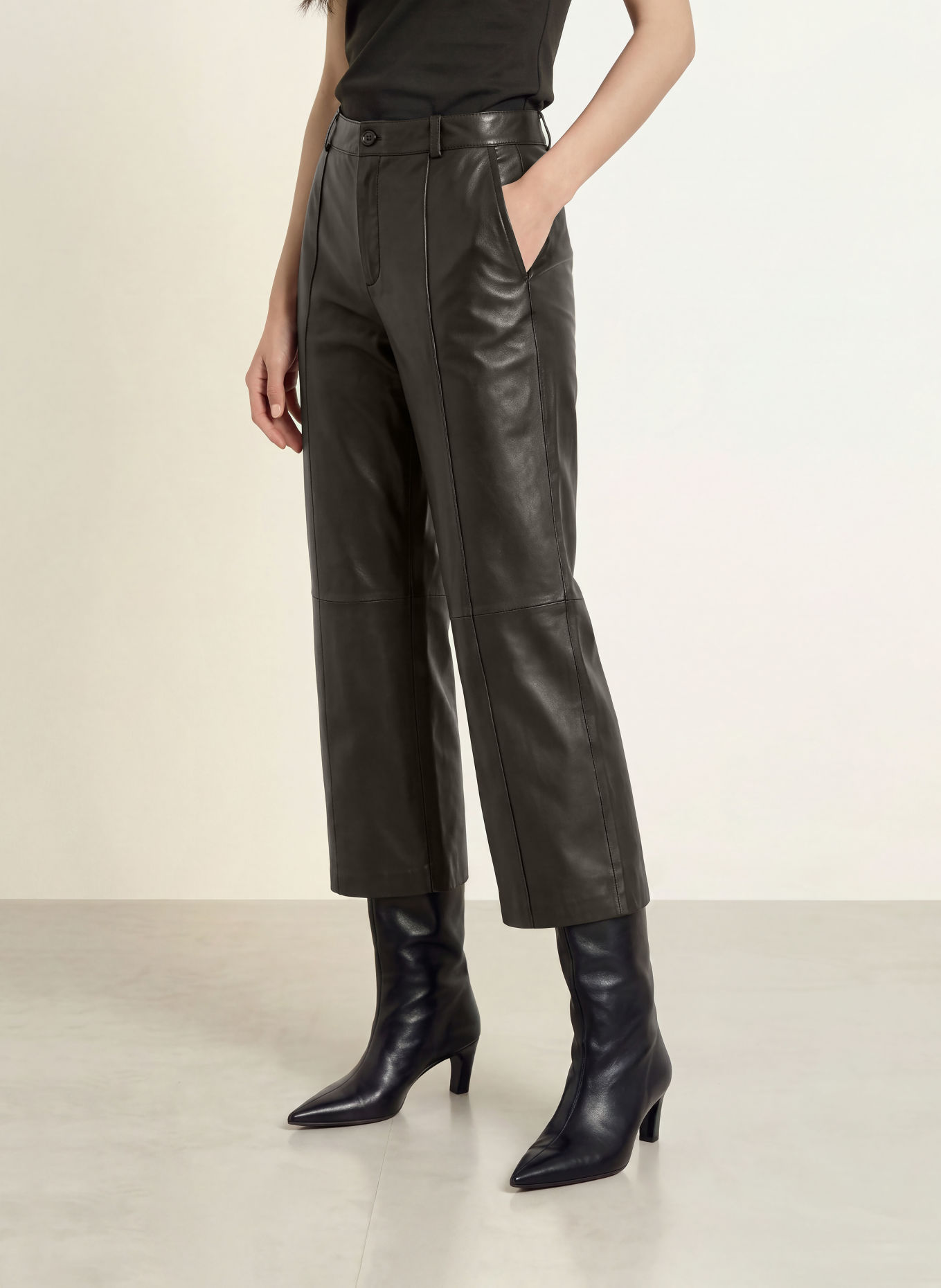MOS MOSH MMCOMO 7/8-length trousers made from leather: BLACK