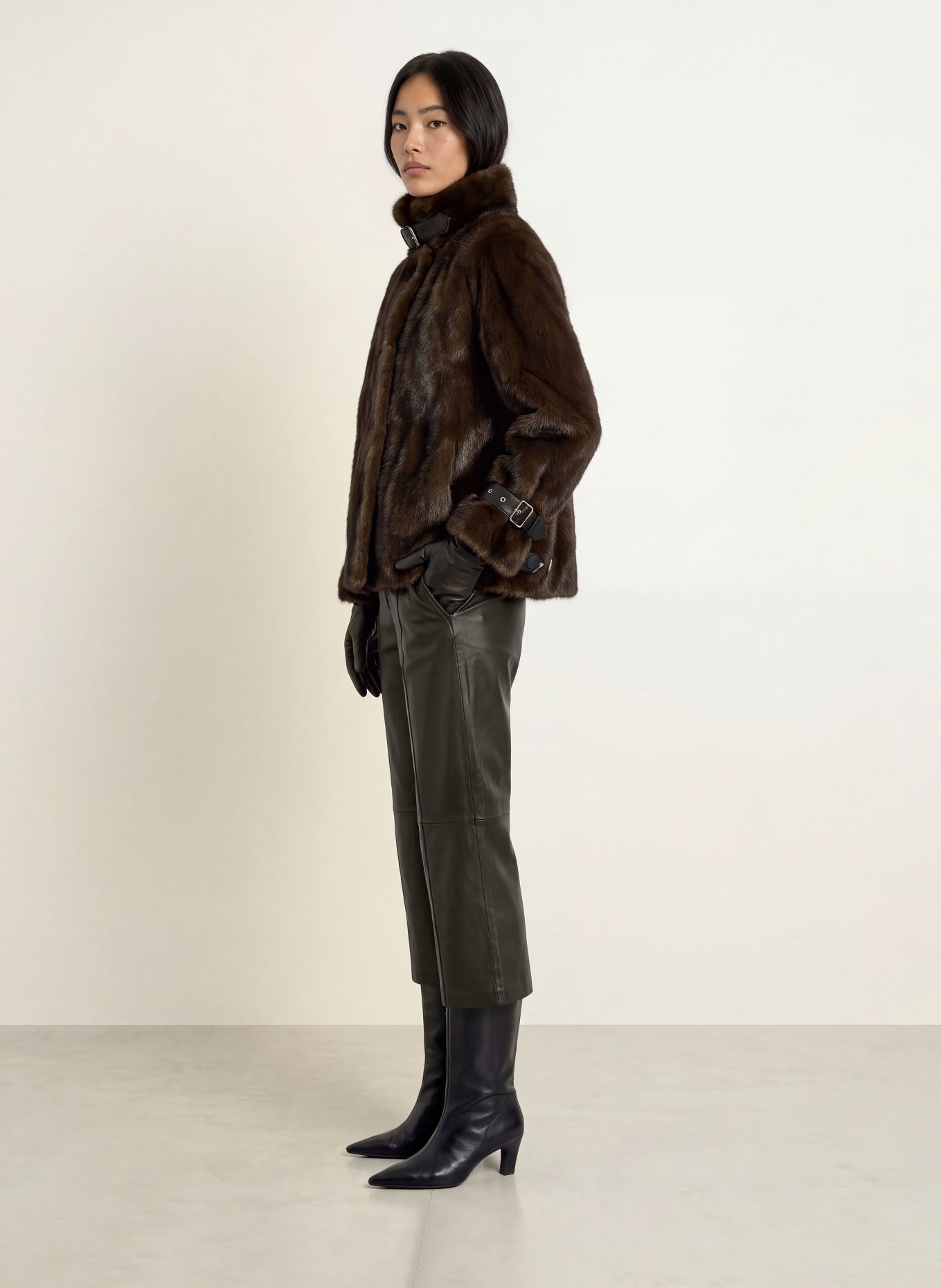MOS MOSH MMCOMO 7/8-length trousers made from leather: BLACK