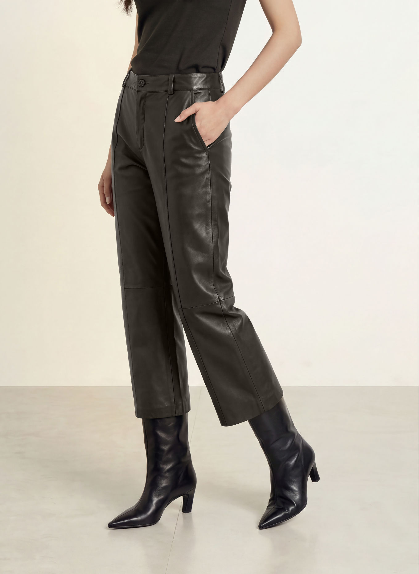 MOS MOSH MMCOMO 7/8-length trousers made from leather: BLACK