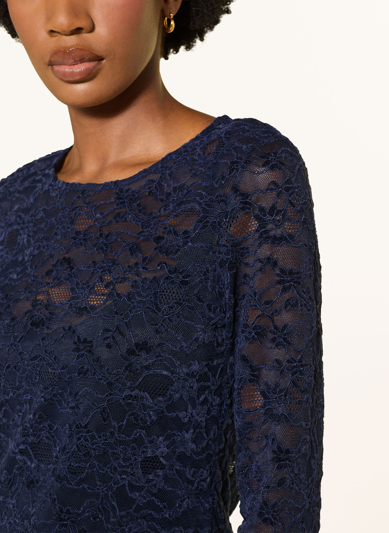 MOS MOSH Longsleeve MMMIRIEL aus Spitze: DUNKELBLAU