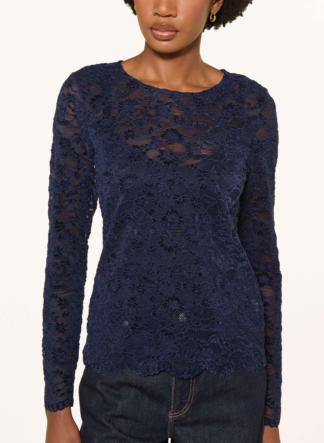 MOS MOSH Longsleeve MMMIRIEL aus Spitze: DUNKELBLAU