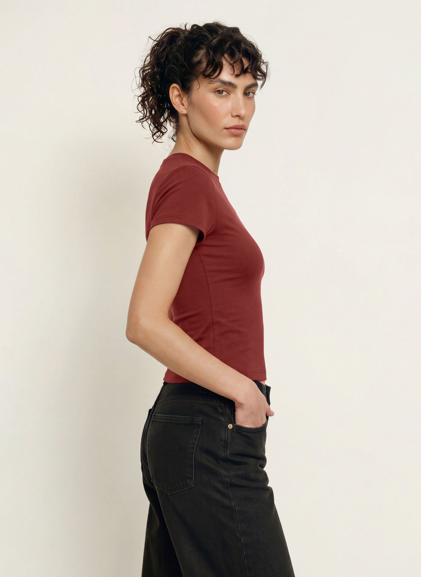 GOOD AMERICAN T-shirt: DARK RED