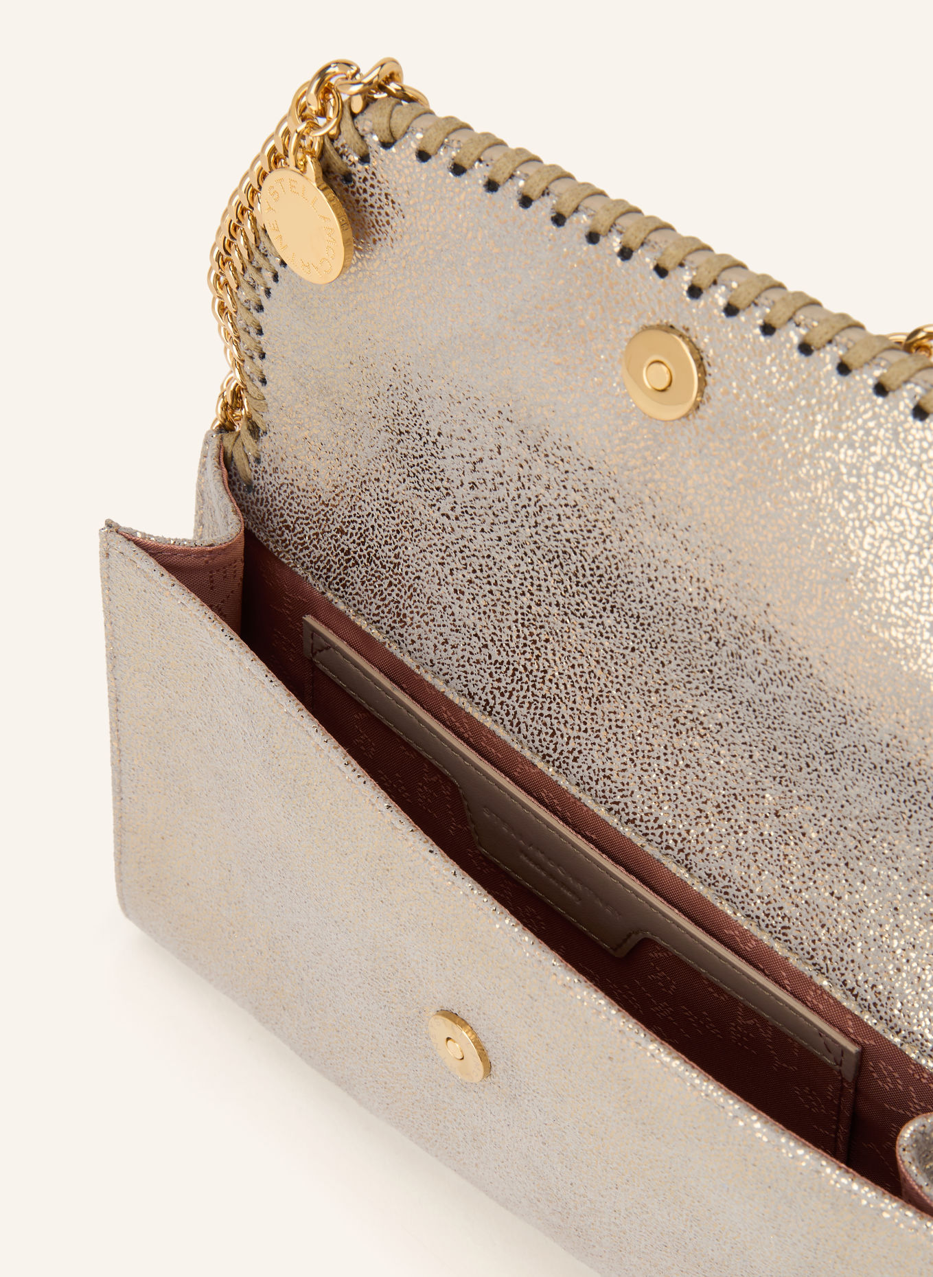 STELLA McCARTNEY Wallet on Chain FALABELLA: GRAU / GOLD