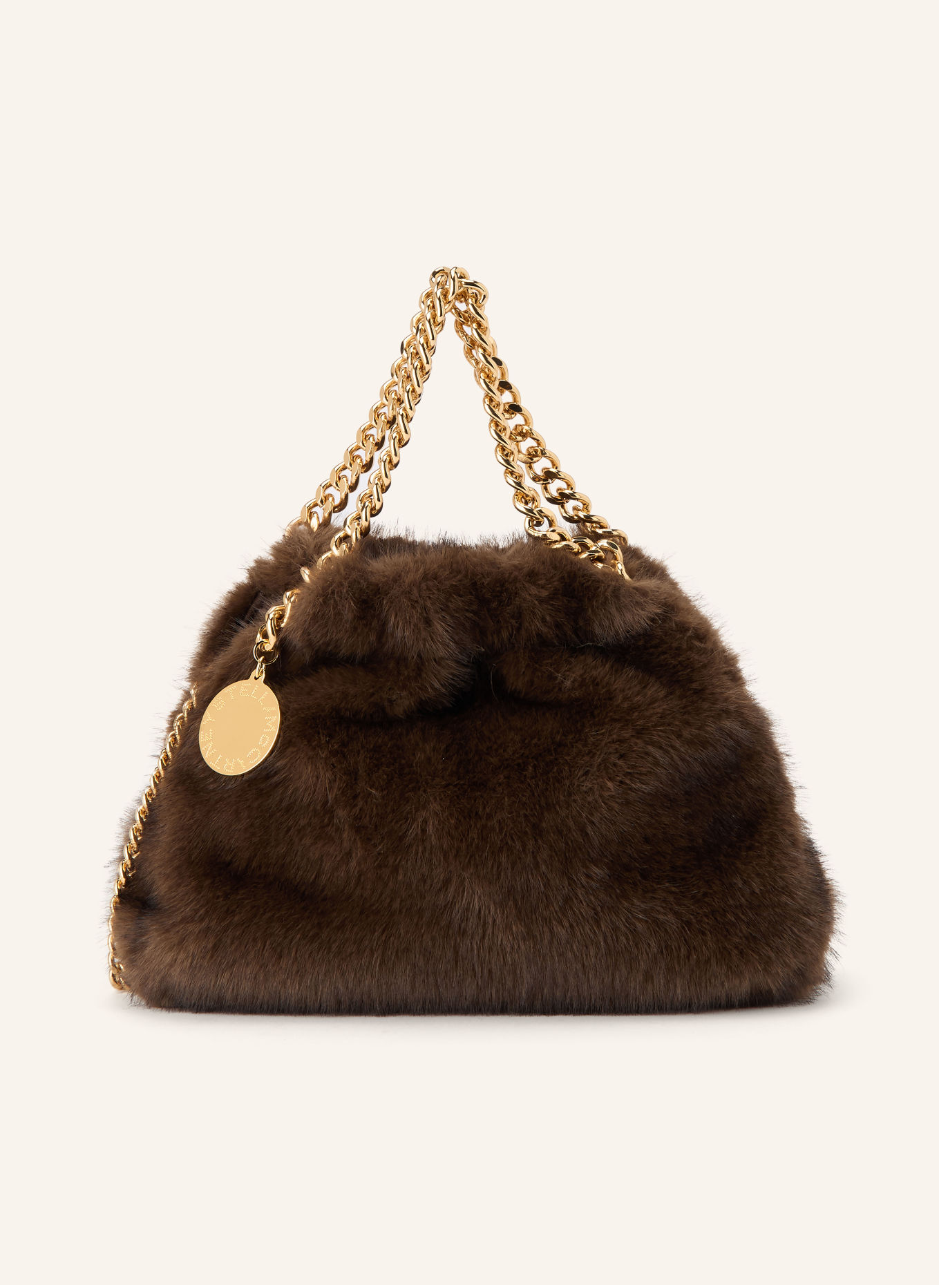 STELLA McCARTNEY Kabelka přes rameno FALABELLA MINI z umělé kožešiny: HNĚDÁ / ZLATÁ