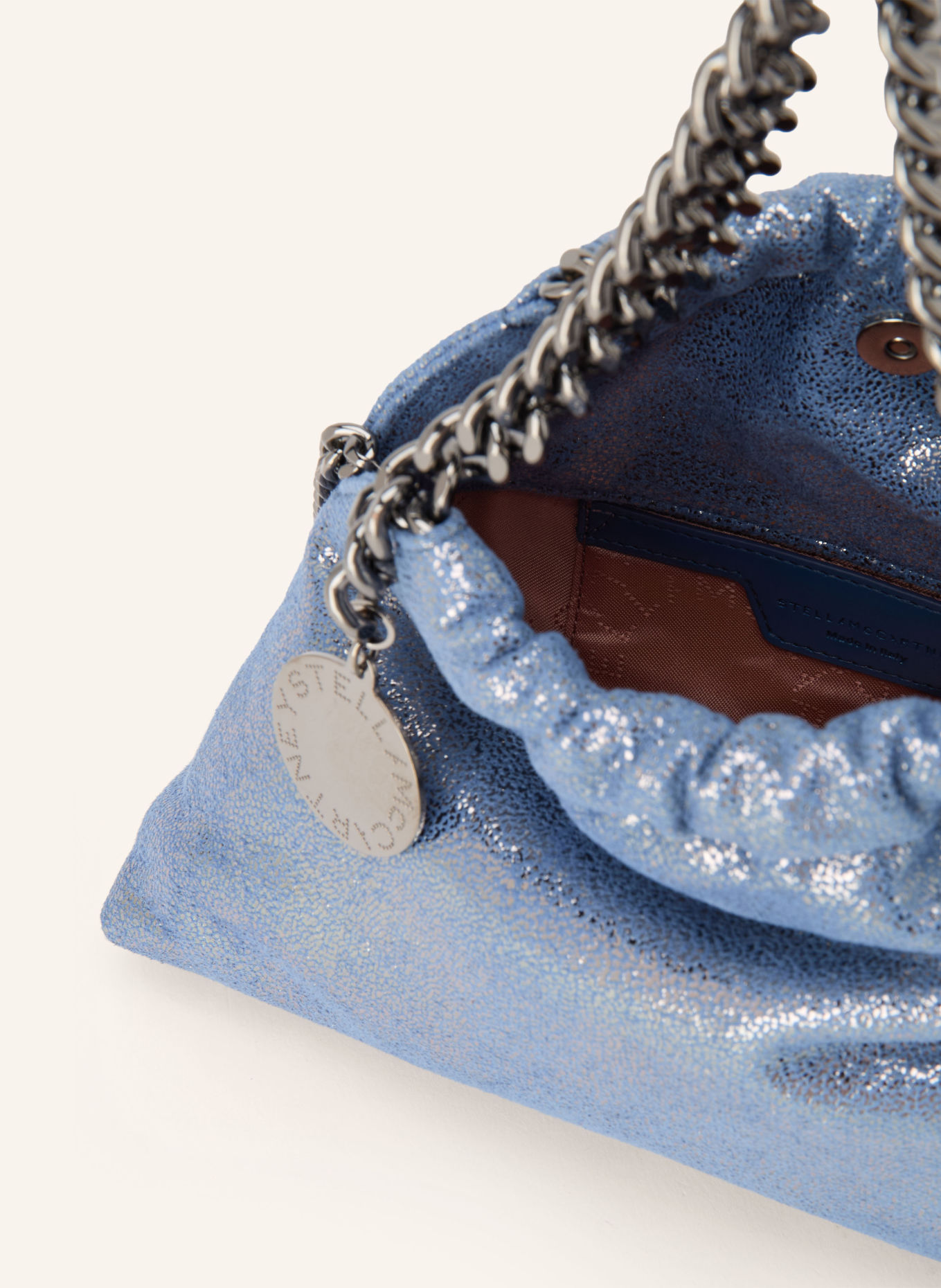 STELLA McCARTNEY Kabelka přes rameno FALABELLA MINI: MODRÁ / PLATINOVÁ