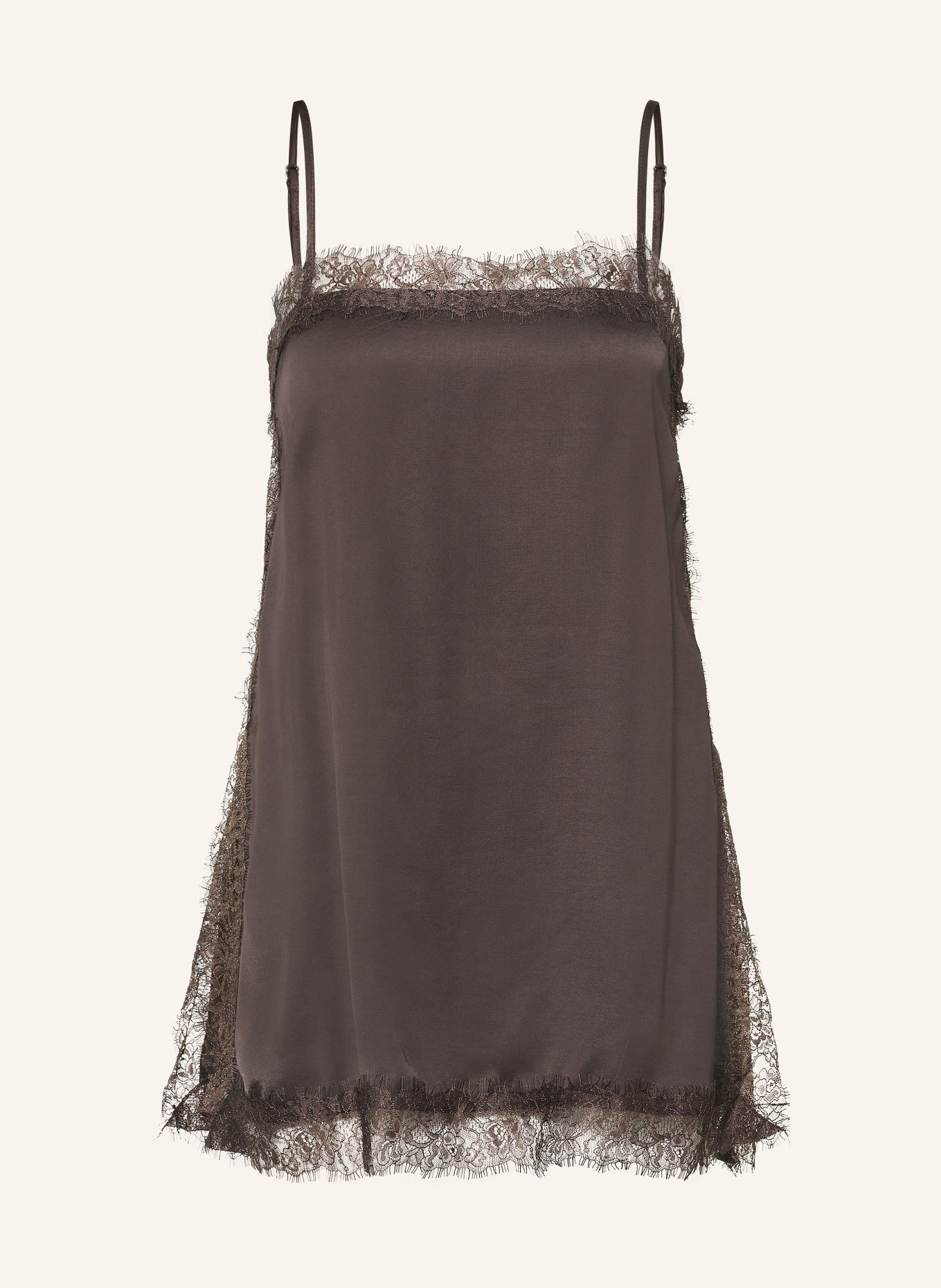 GRACE & MILA BLOSSOM Satin Top with Lace: DARK BROWN