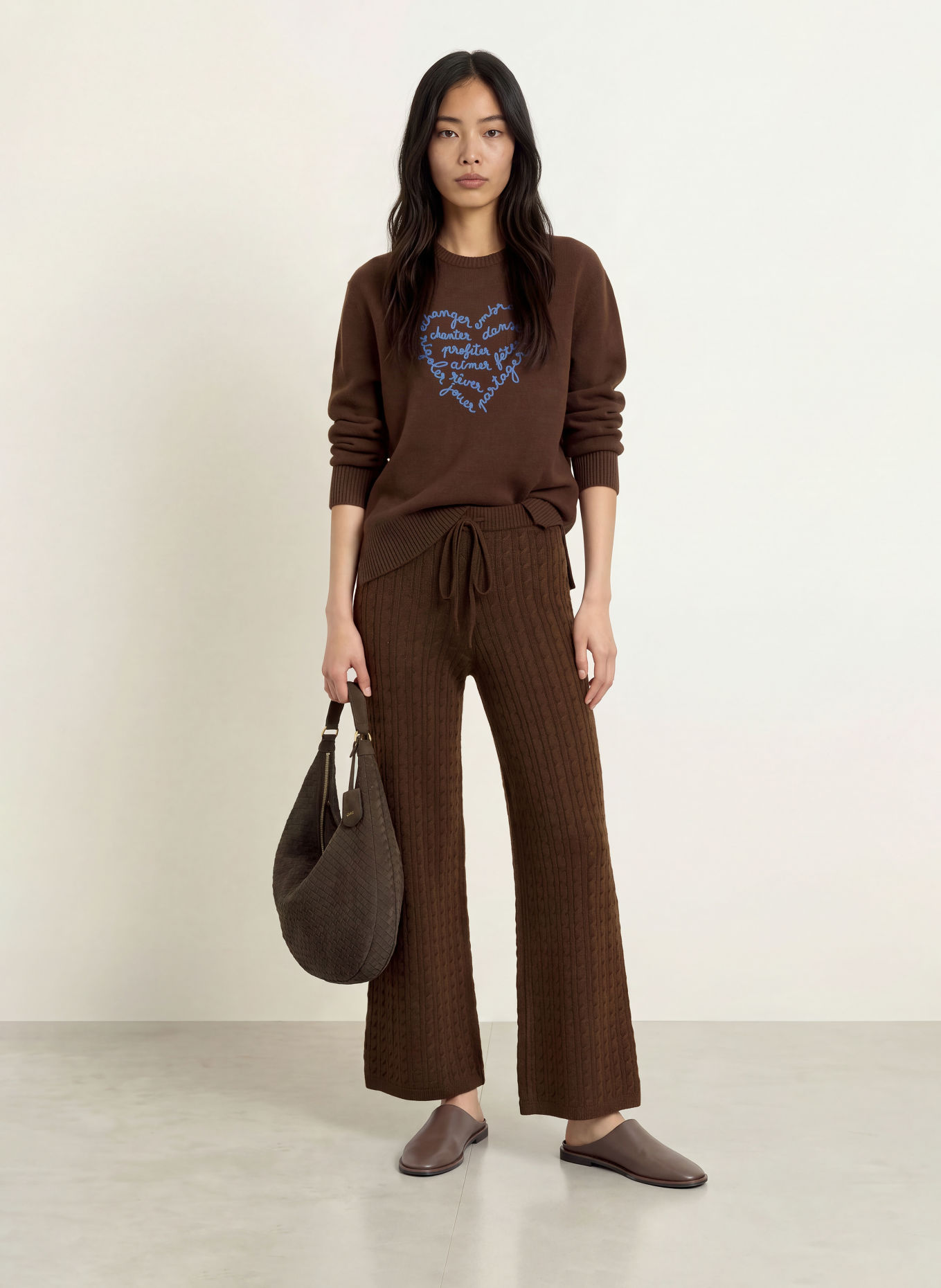 GRACE & MILA BILO Knit Pants: DARK BROWN