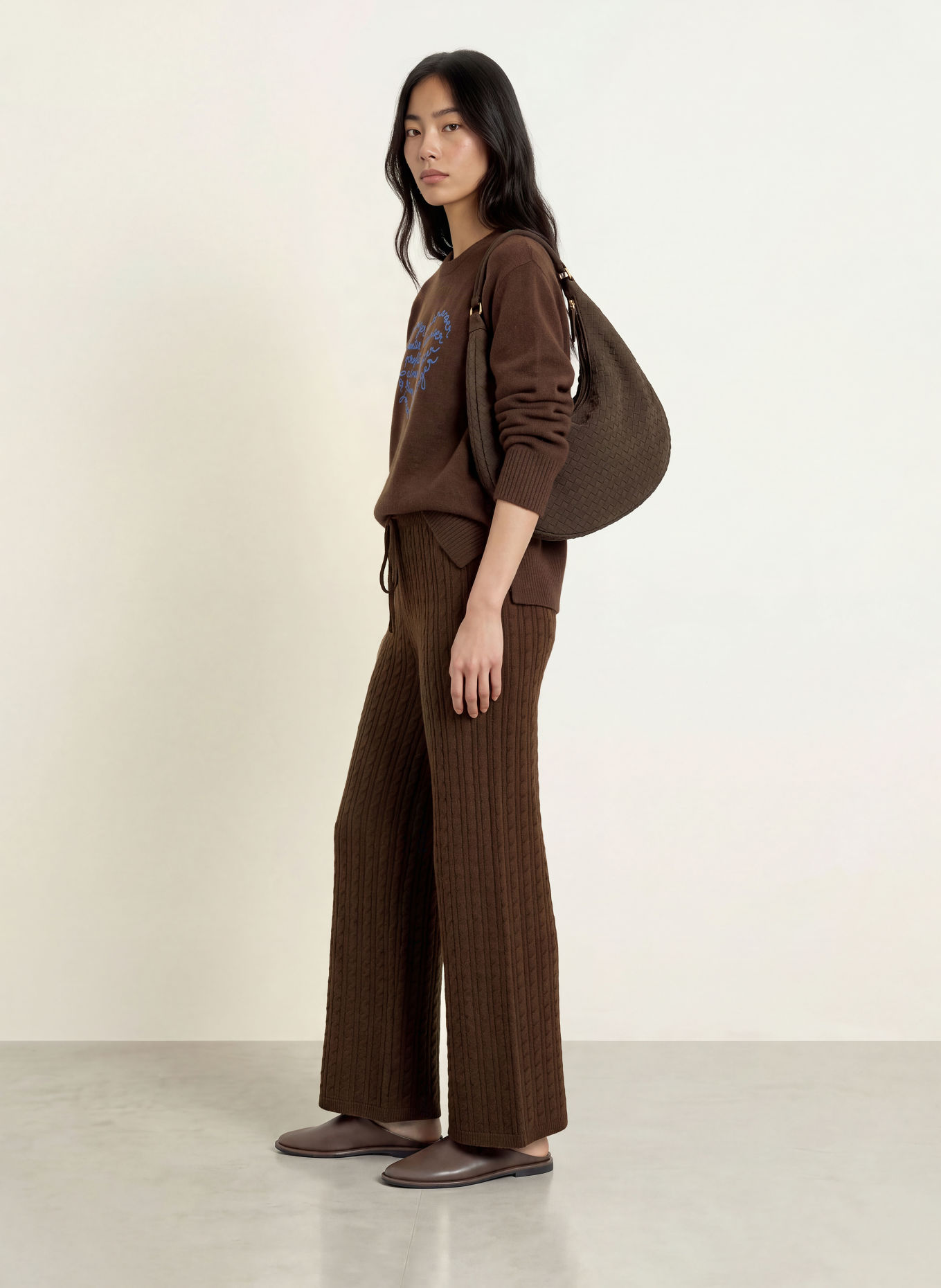 GRACE & MILA BILO Knit Pants: DARK BROWN