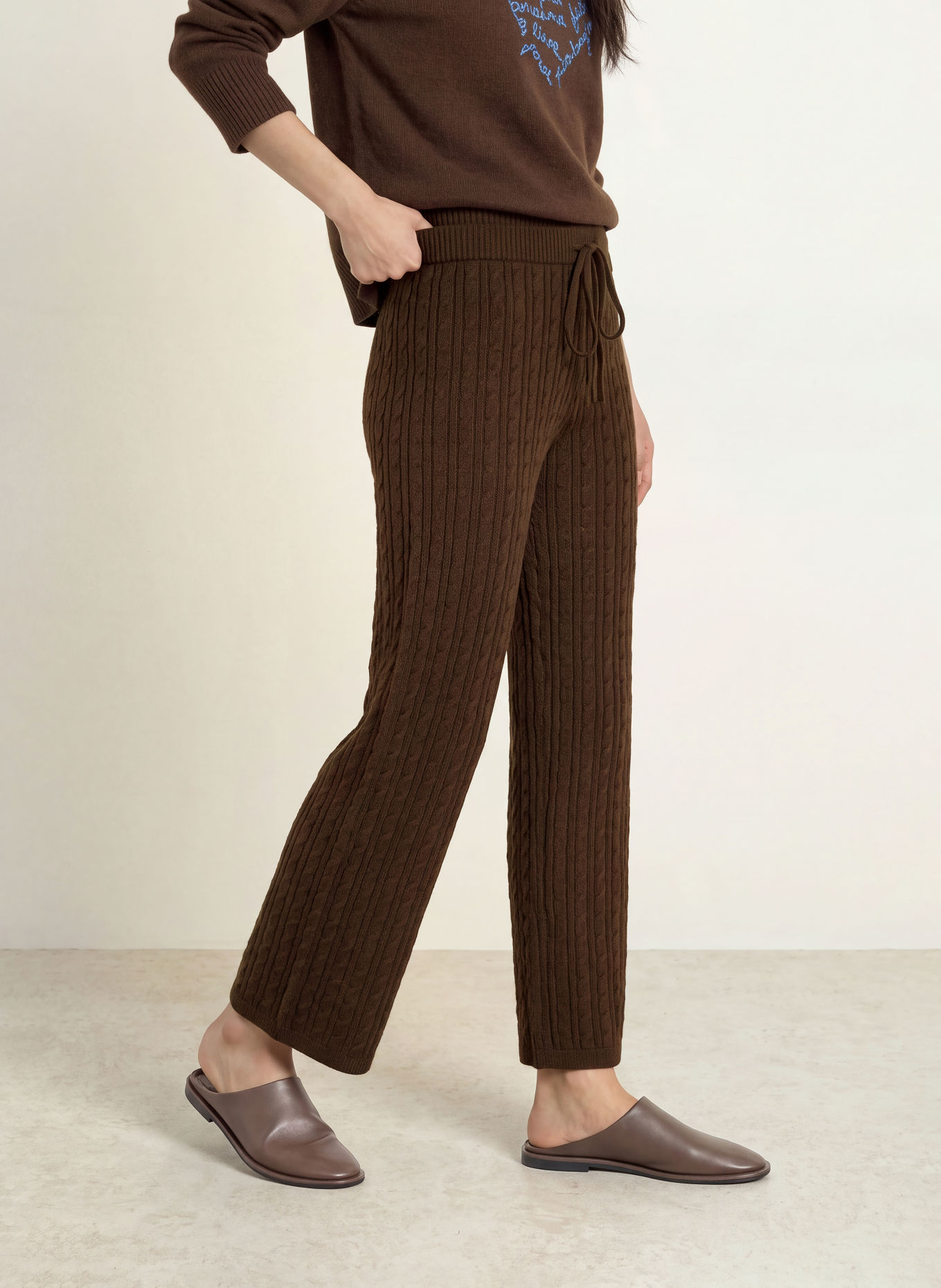 GRACE & MILA BILO Knit Pants: DARK BROWN