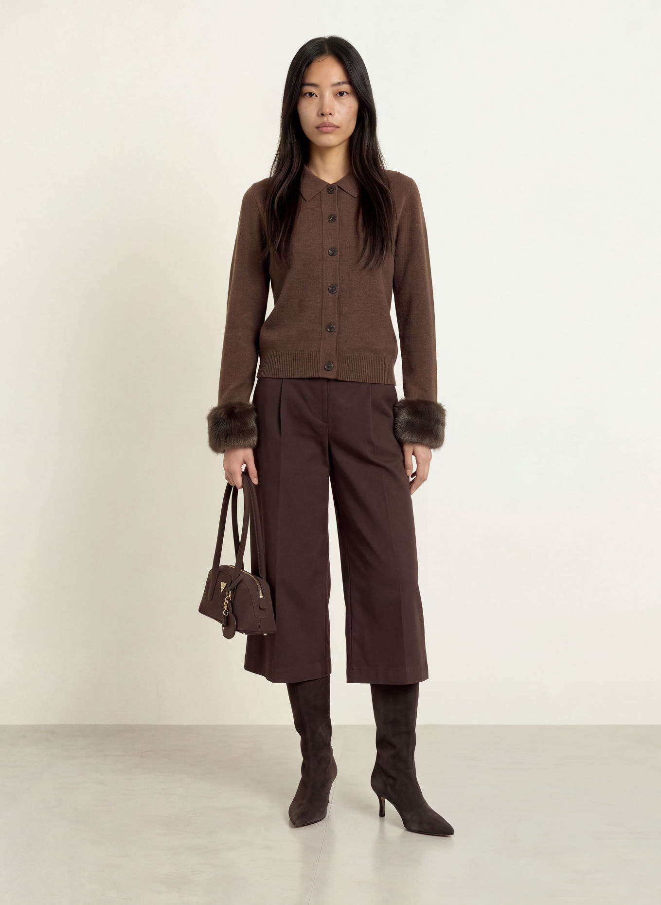 GRACE & MILA Strickjacke BAMBINO mit Kunstfell: BRAUN