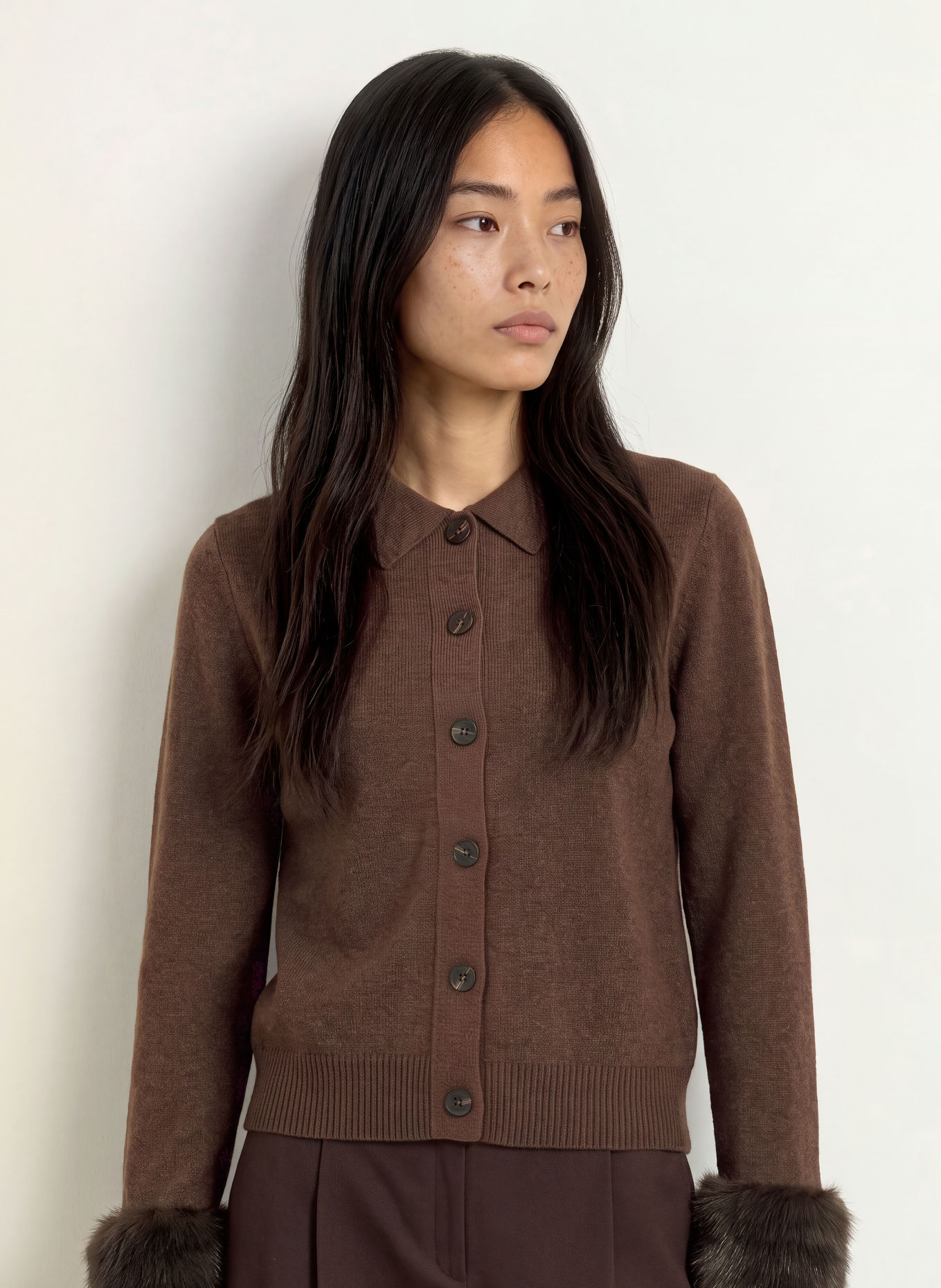 GRACE & MILA Strickjacke BAMBINO mit Kunstfell: BRAUN