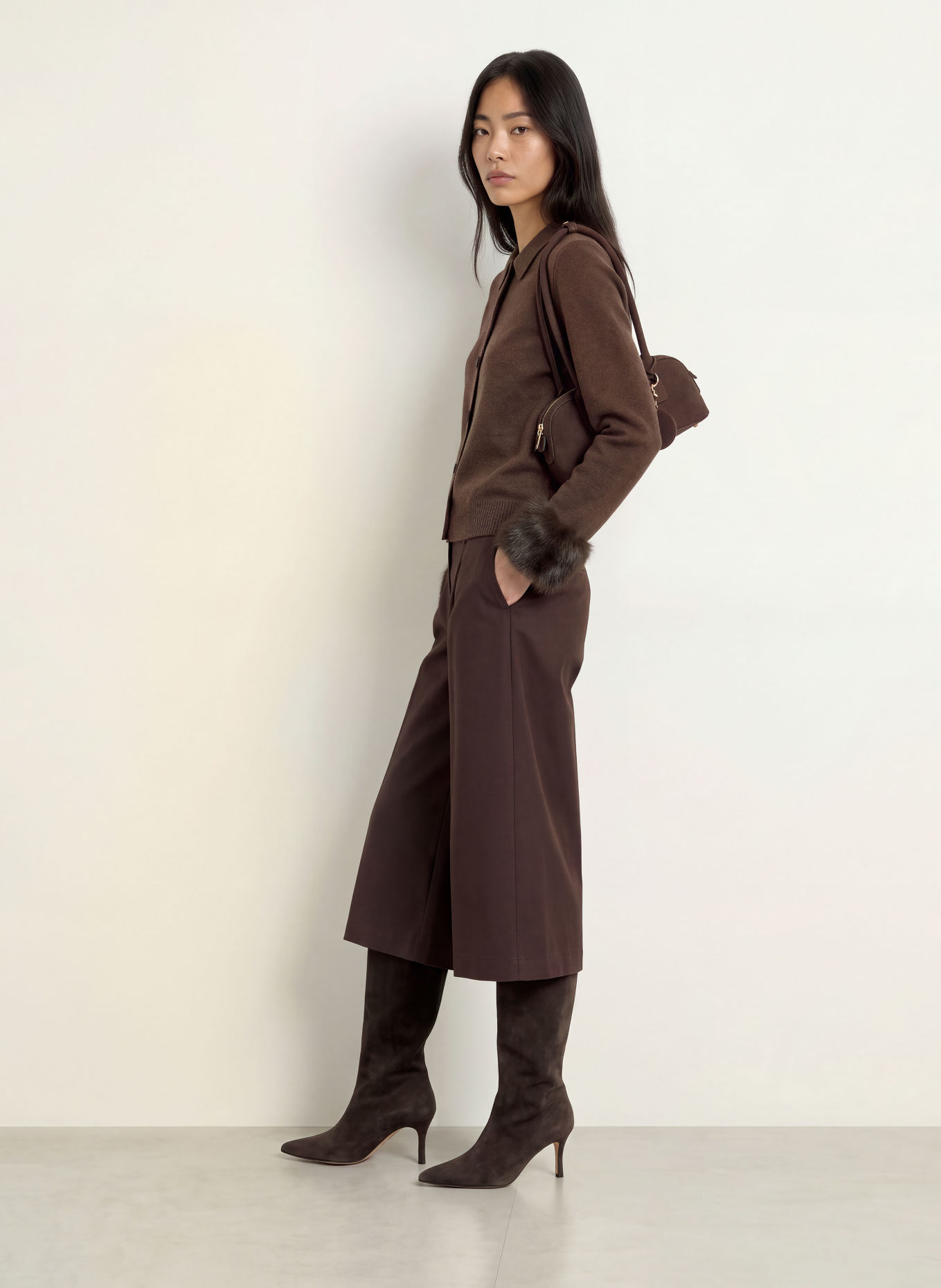 GRACE & MILA Strickjacke BAMBINO mit Kunstfell: BRAUN