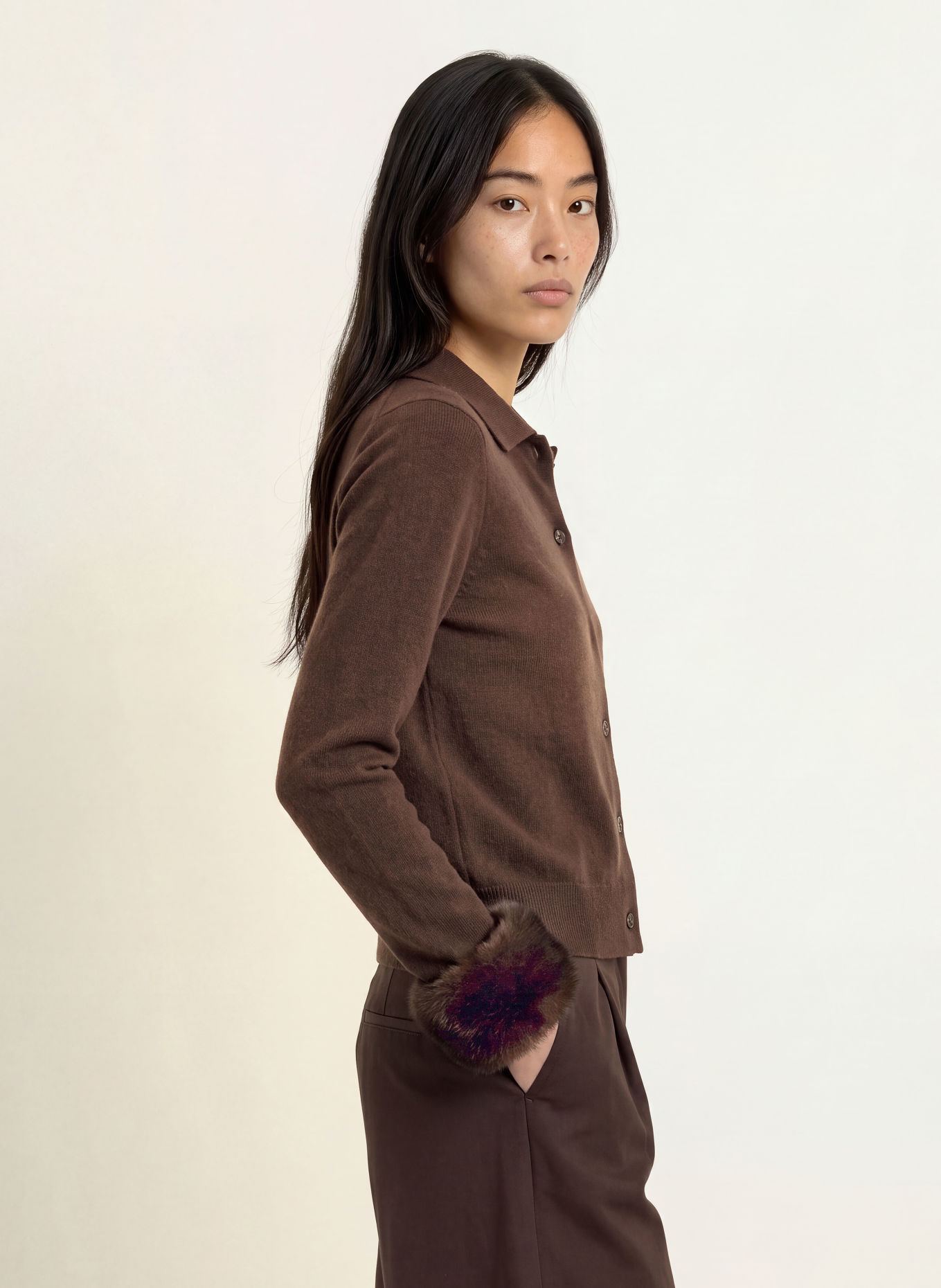 GRACE & MILA Strickjacke BAMBINO mit Kunstfell: BRAUN