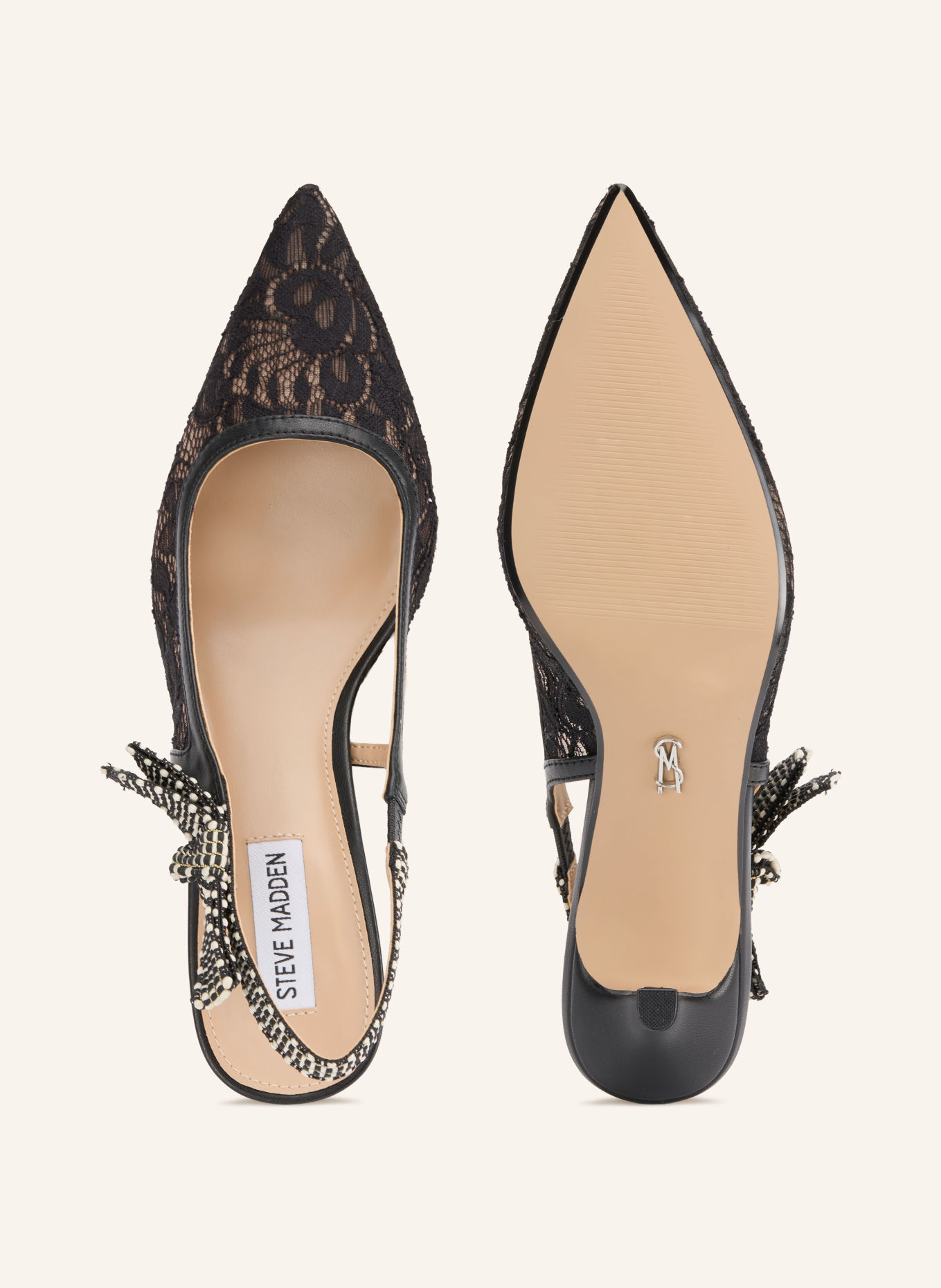 STEVE MADDEN Slingpumps ENSEMBLE mit Spitze und Glitzergarn: SCHWARZ / ECRU