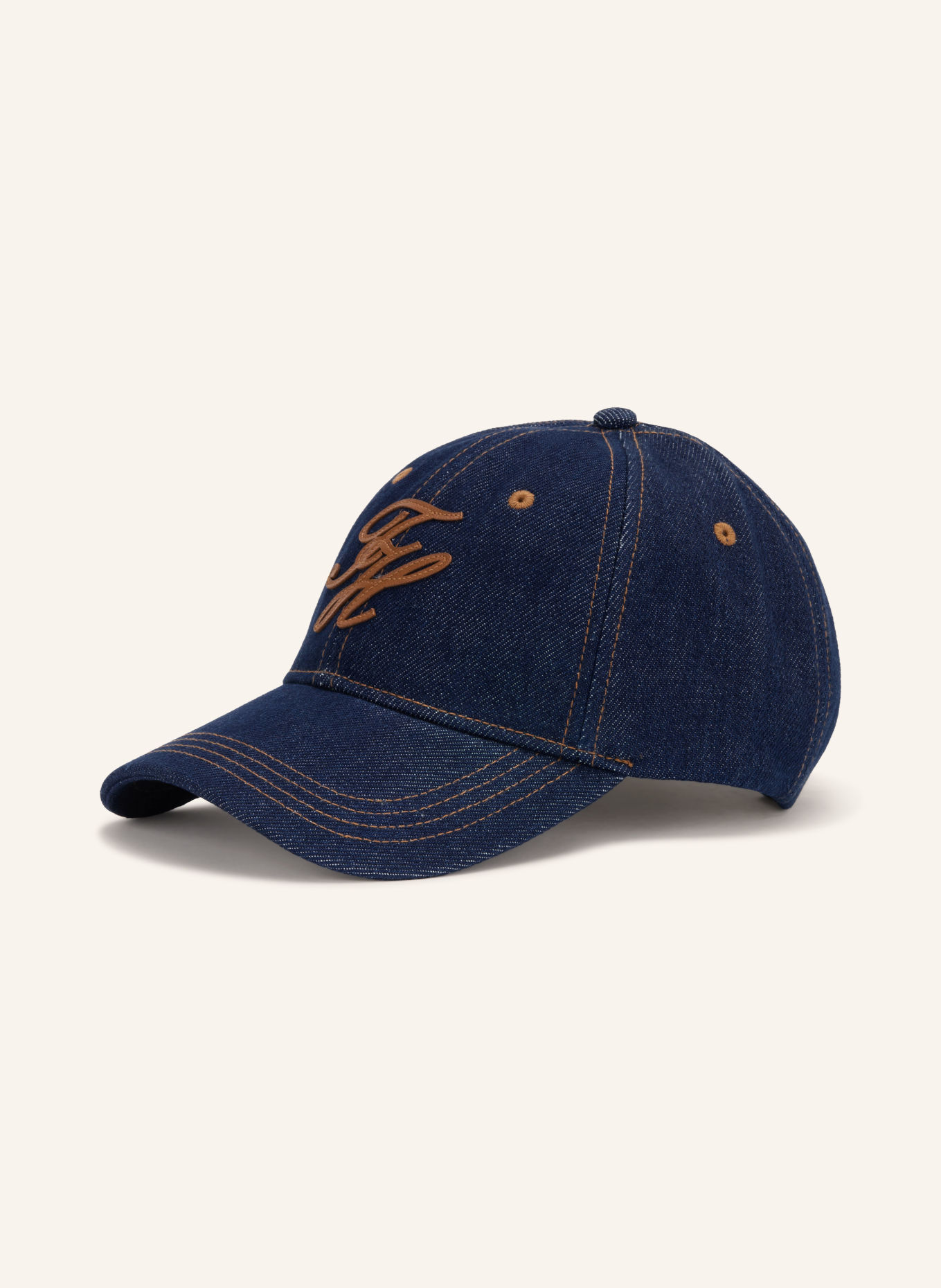 TOMMY HILFIGER Casquette en jean: BLEU FONCÉ / COGNAC