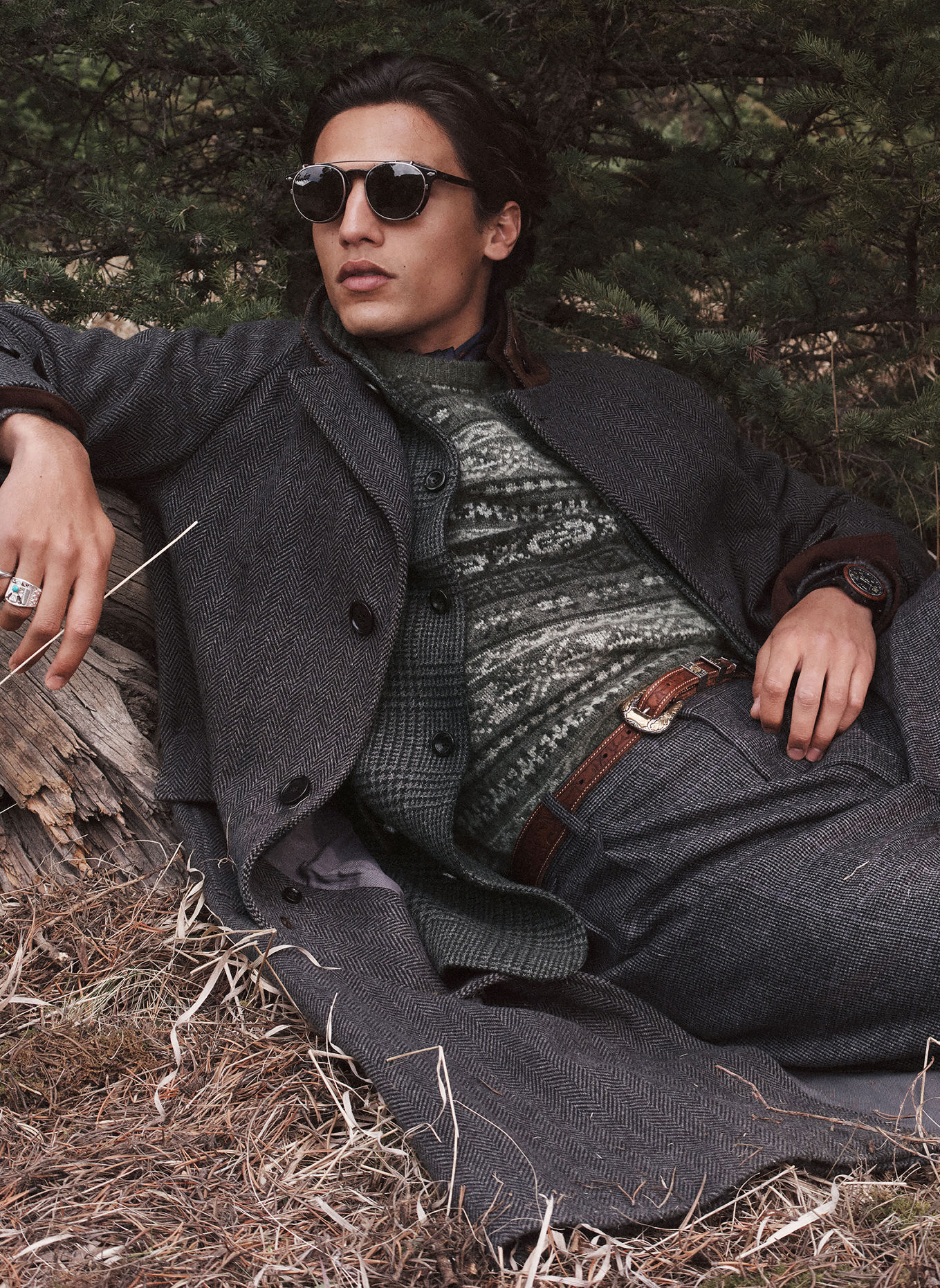 RALPH LAUREN PURPLE LABEL Coat with Cashmere: DARK GRAY / BROWN / GRAY