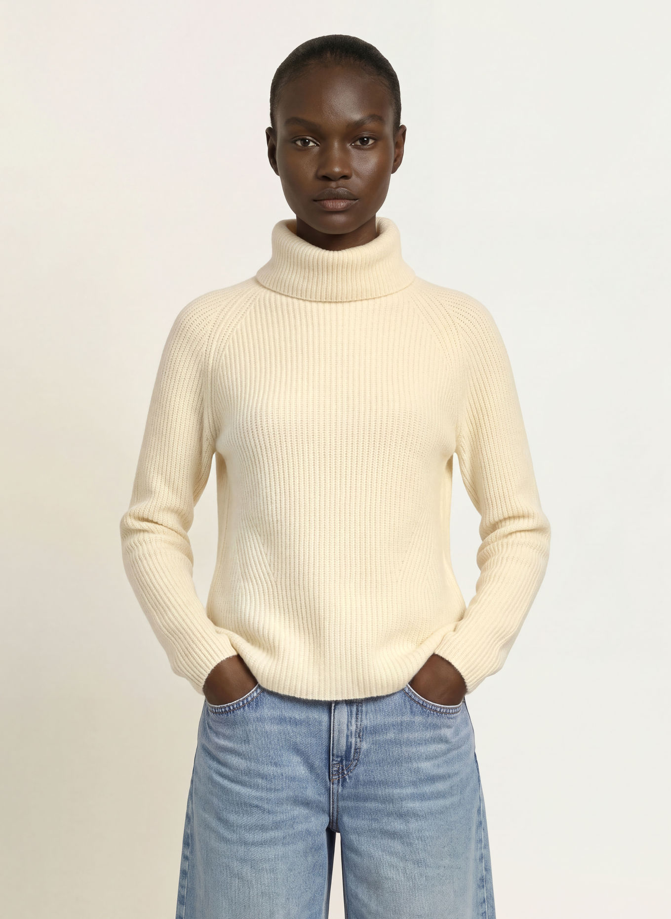 BOSS FALODINA-rullekravepullover med alpaka: CREME