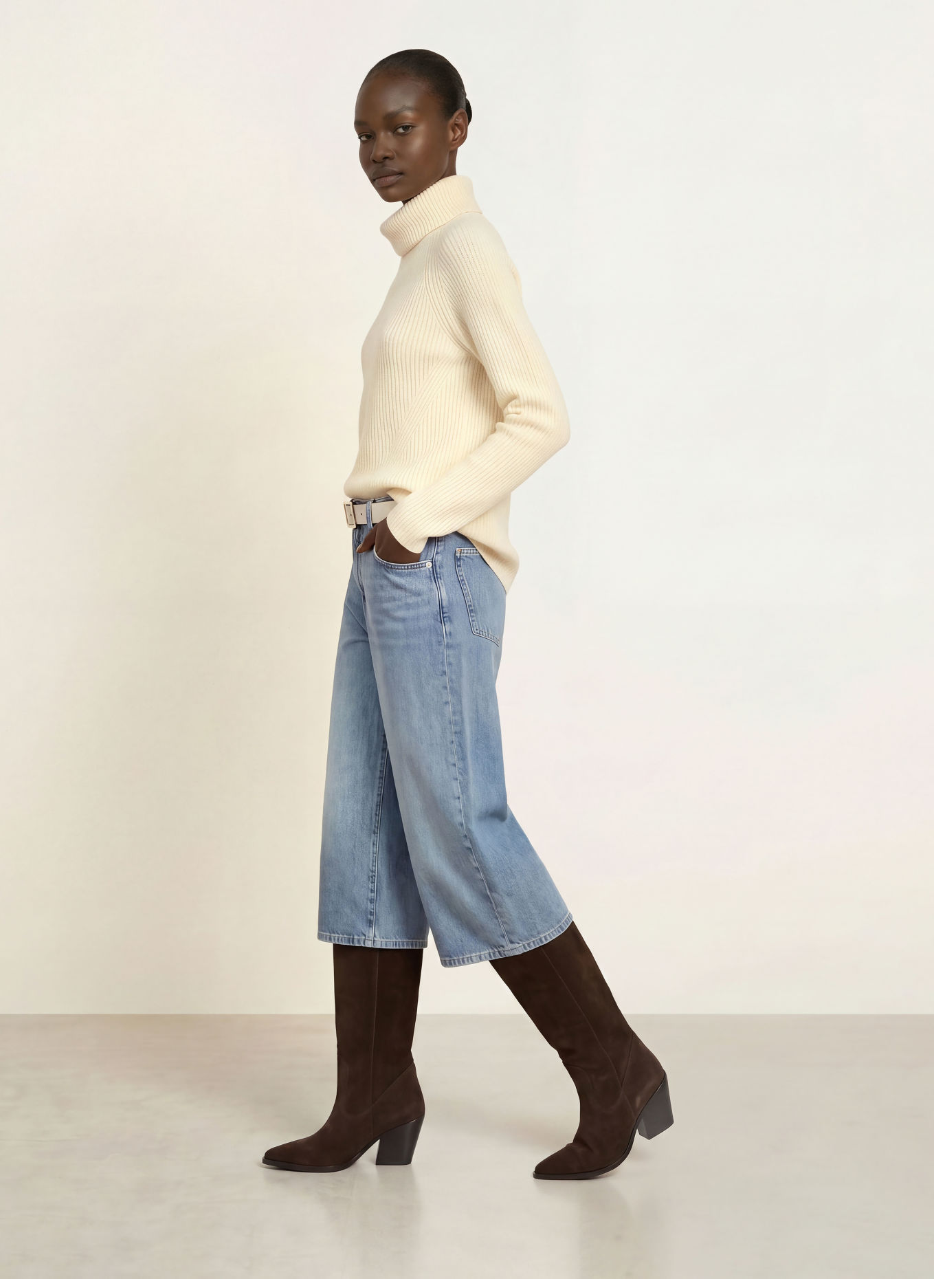 BOSS FALODINA-rullekravepullover med alpaka: CREME