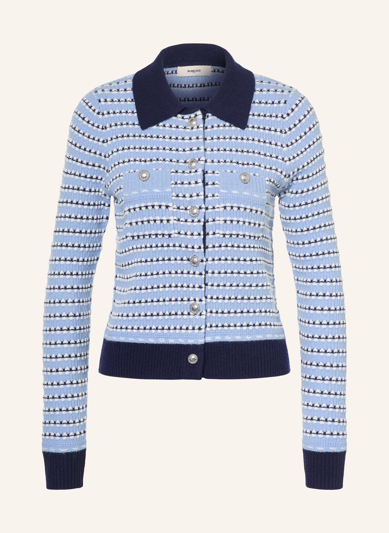 SUNCOO Strickjacke GUALEM: HELLBLAU / DUNKELBLAU / WEISS