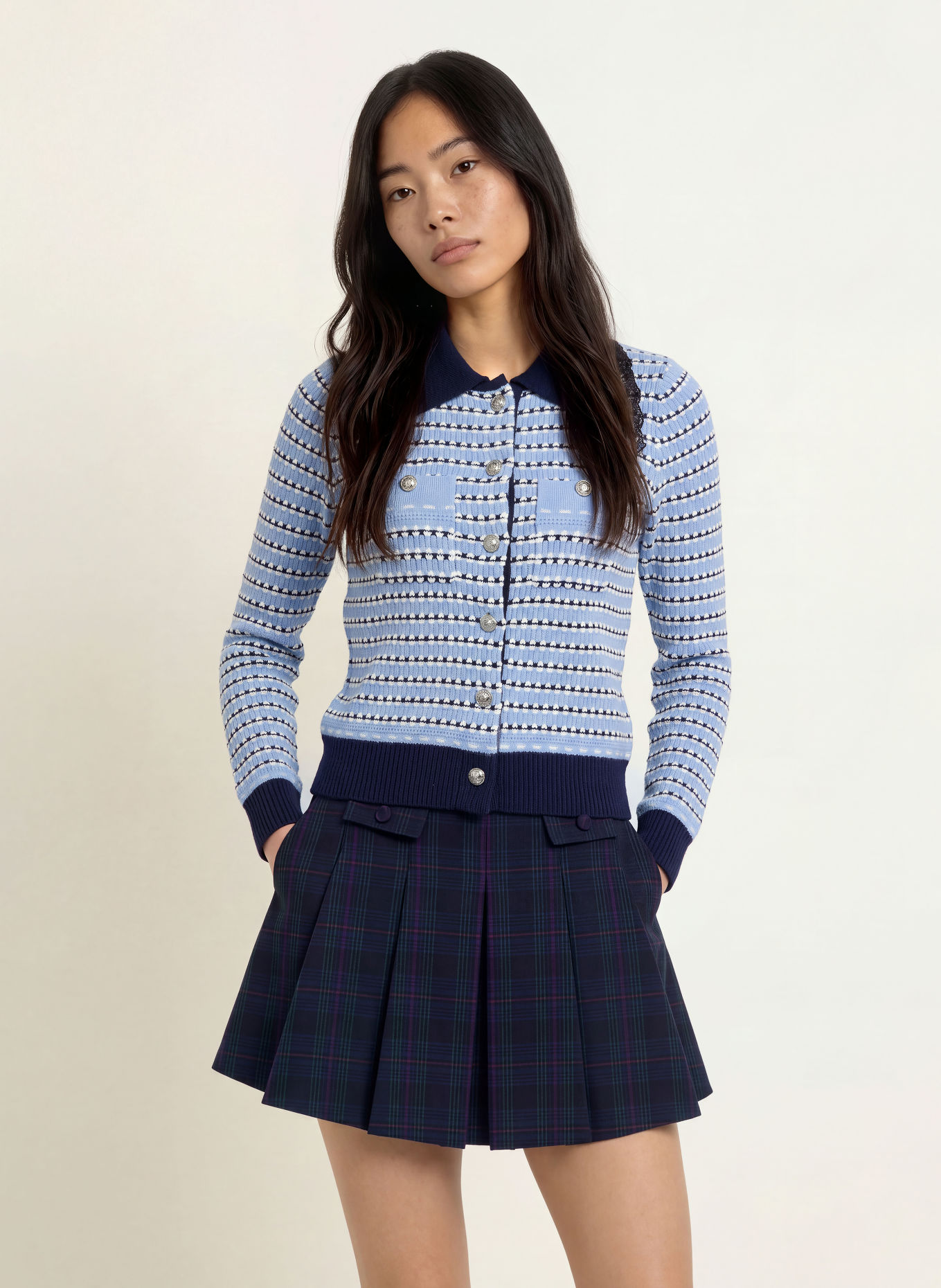 SUNCOO Strickjacke GUALEM: HELLBLAU / DUNKELBLAU / WEISS