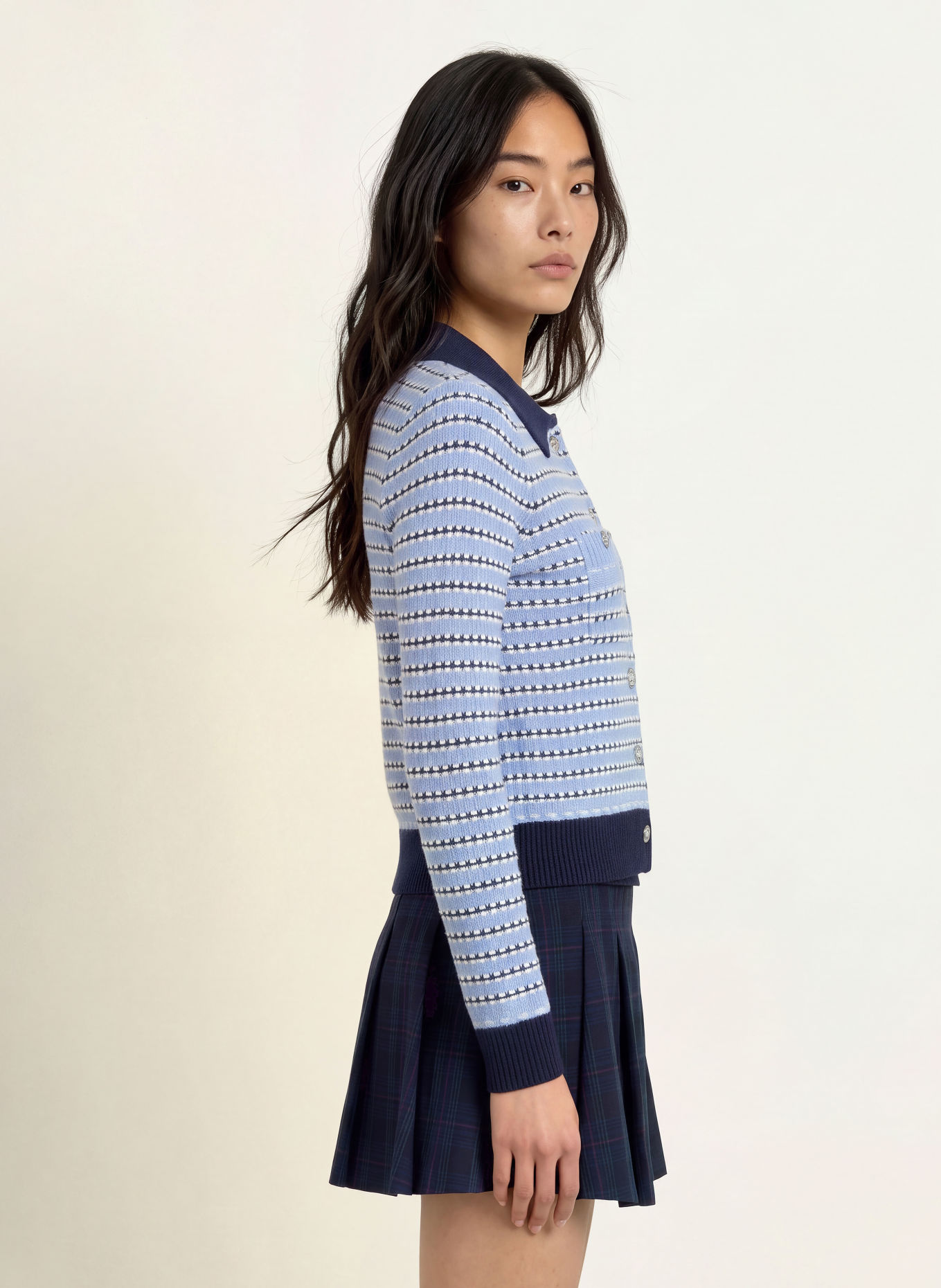 SUNCOO Strickjacke GUALEM: HELLBLAU / DUNKELBLAU / WEISS