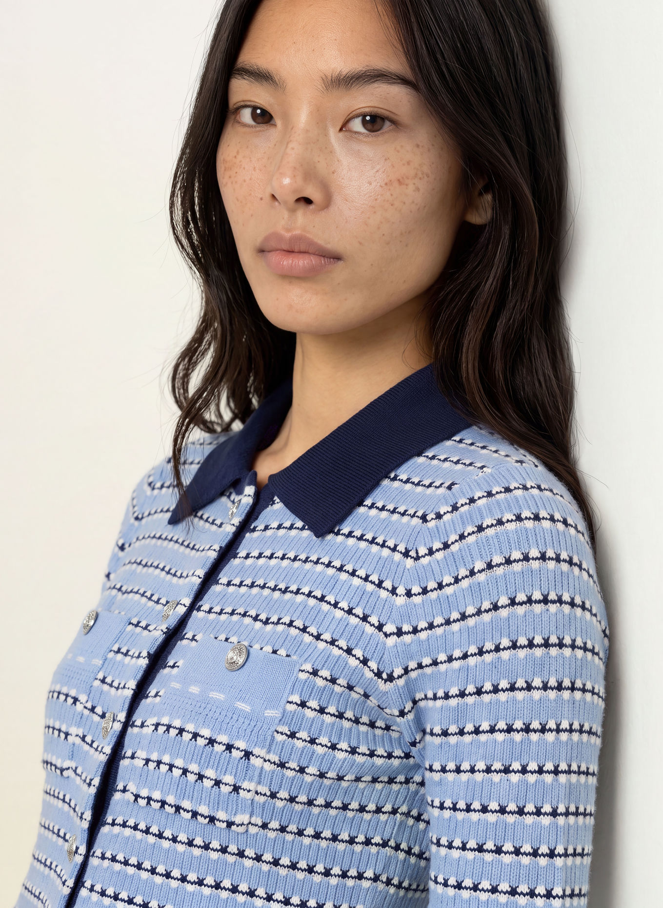 SUNCOO Strickjacke GUALEM: HELLBLAU / DUNKELBLAU / WEISS